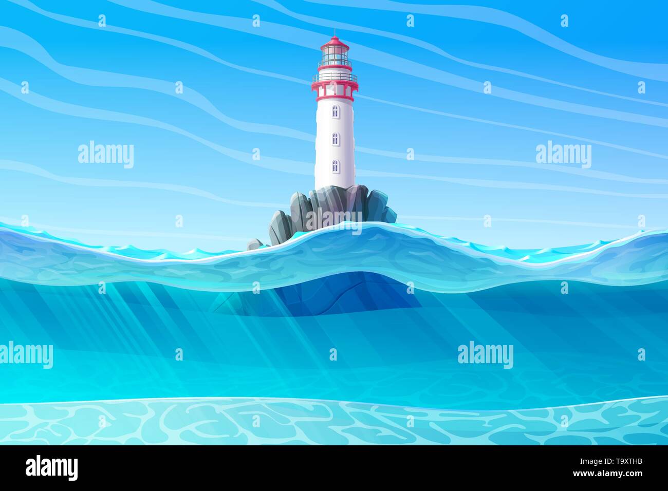 Vektor Cartoon Leuchtturm Meer Hafen Seemeilen Clipart Stock Vektorgrafik Alamy