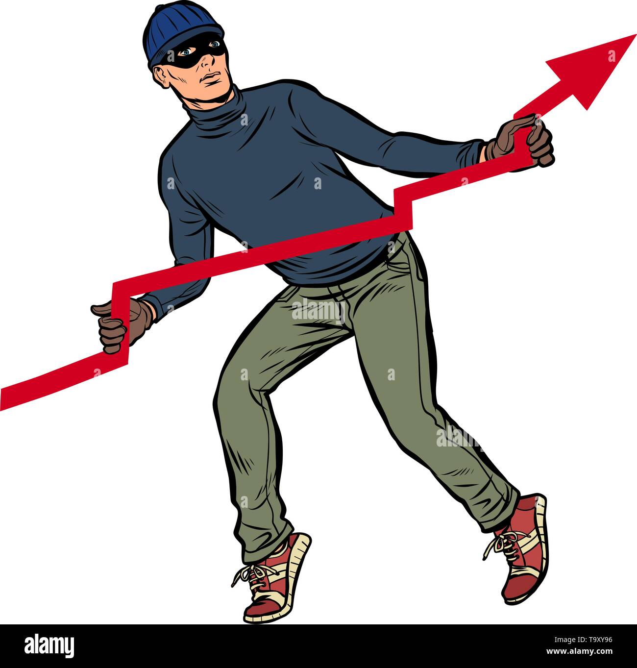 Dieb stiehlt rote Kurve, fallende Preise. Pop Art retro Vektor illustration Vintage kitsch Stock Vektor