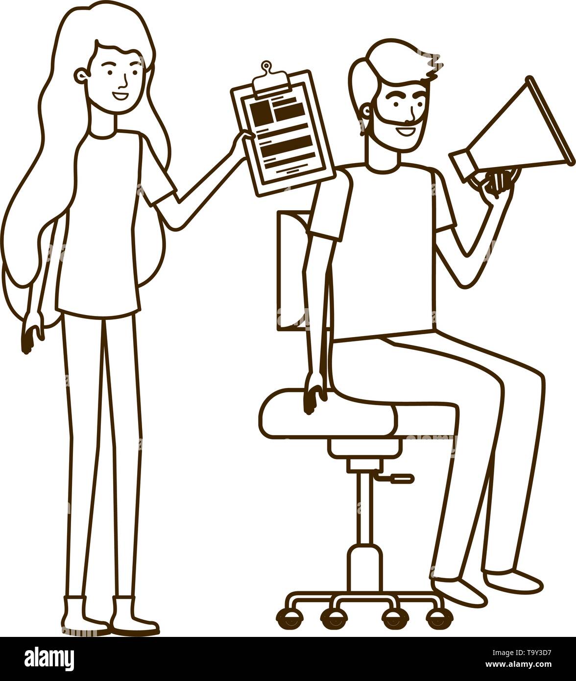Paar mit im Büro Stuhl avatar Charakter Stock Vektor
