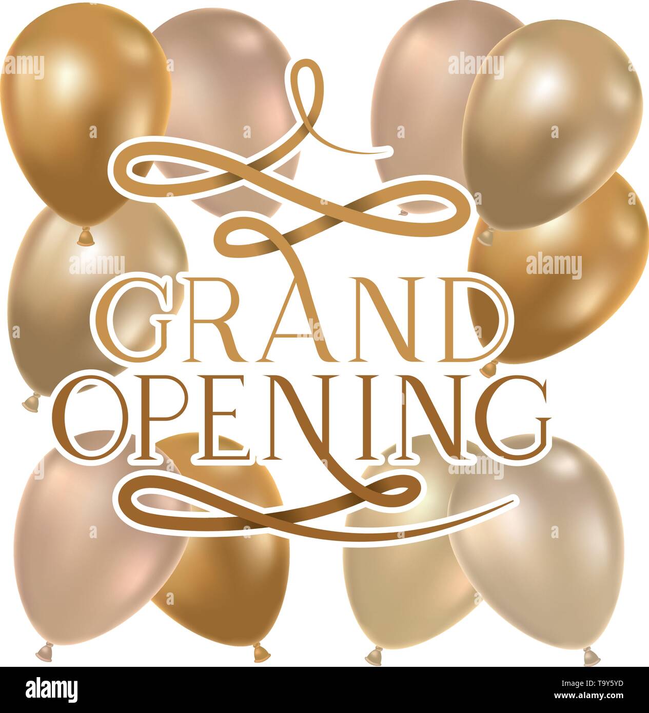 Grand opening Label mit Helium Luftballons Stock Vektor