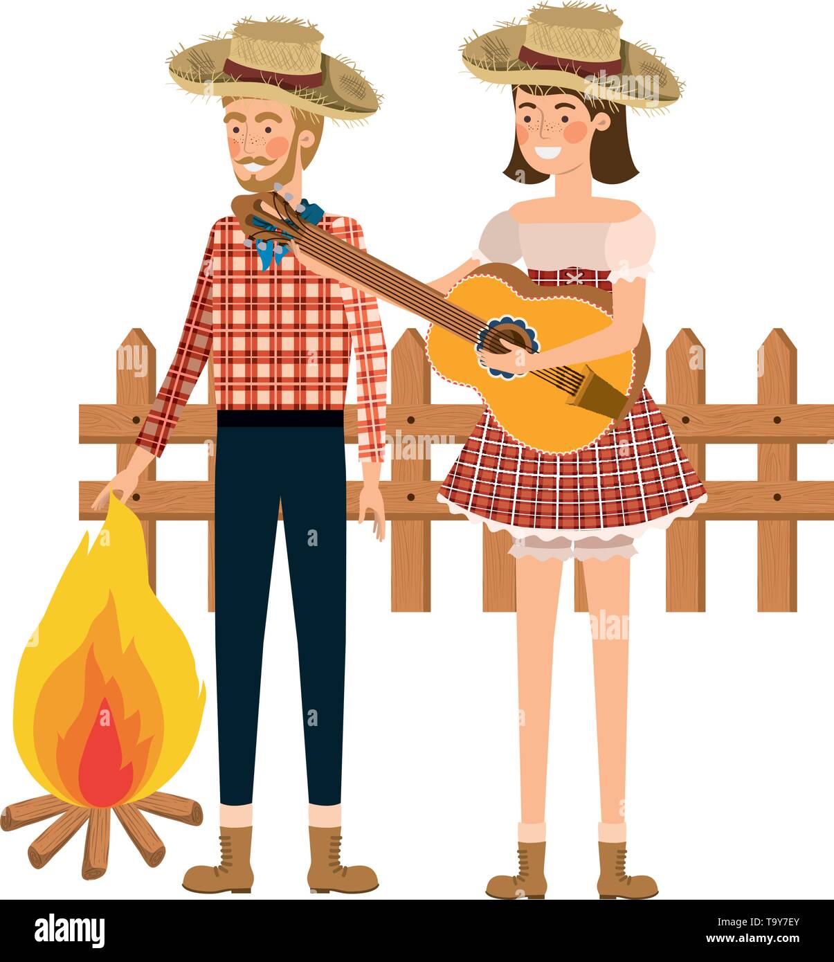 Die Landwirte Paar mit Musikinstrument Stock Vektor