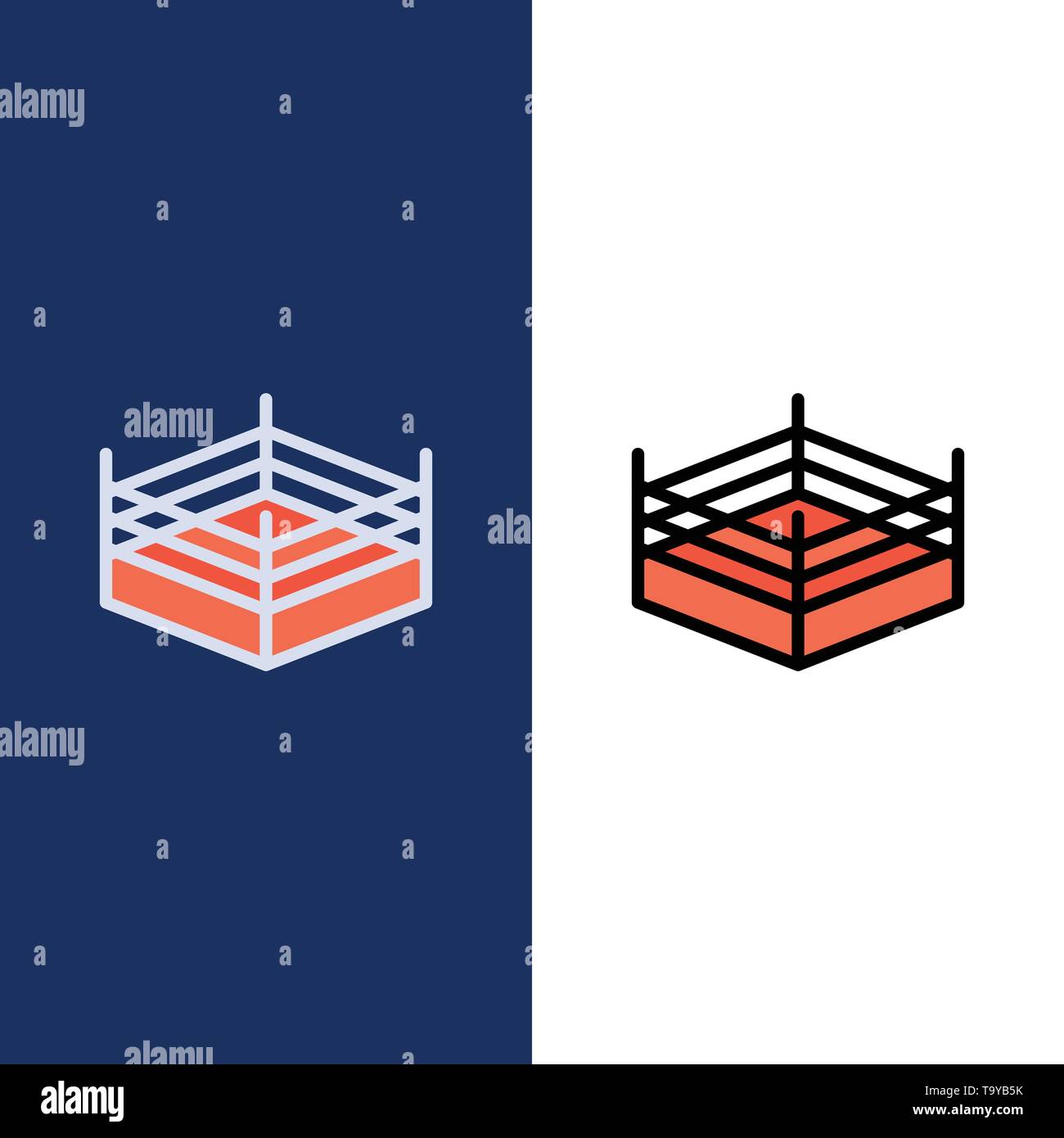 Boxen, Wrestling Ring, Symbole. Flach und Online ausgefüllt Icon Set Vektor blauem Hintergrund Stock Vektor