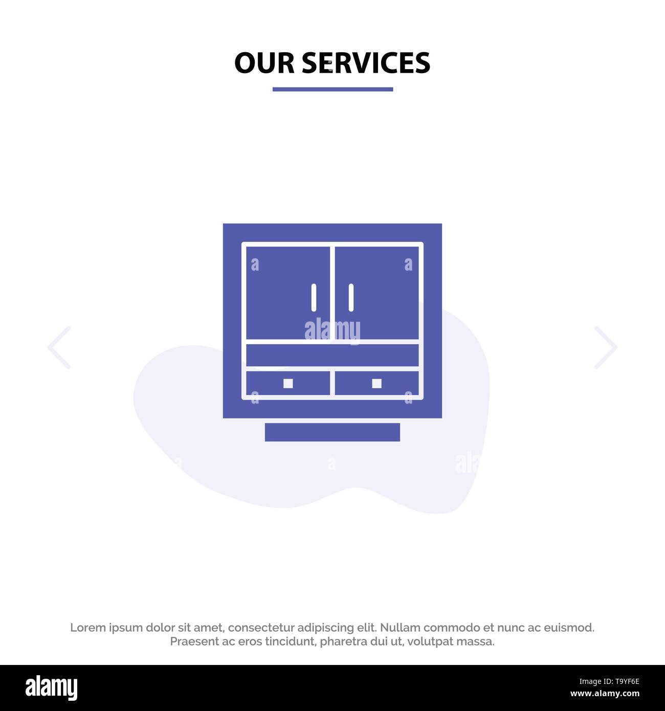 Unsere Dienstleistungen Cabinet, Business, Schublade, Dateien, Möbel, Büro-, Lager solide Glyph Icon Web Karte Vorlage Stock Vektor
