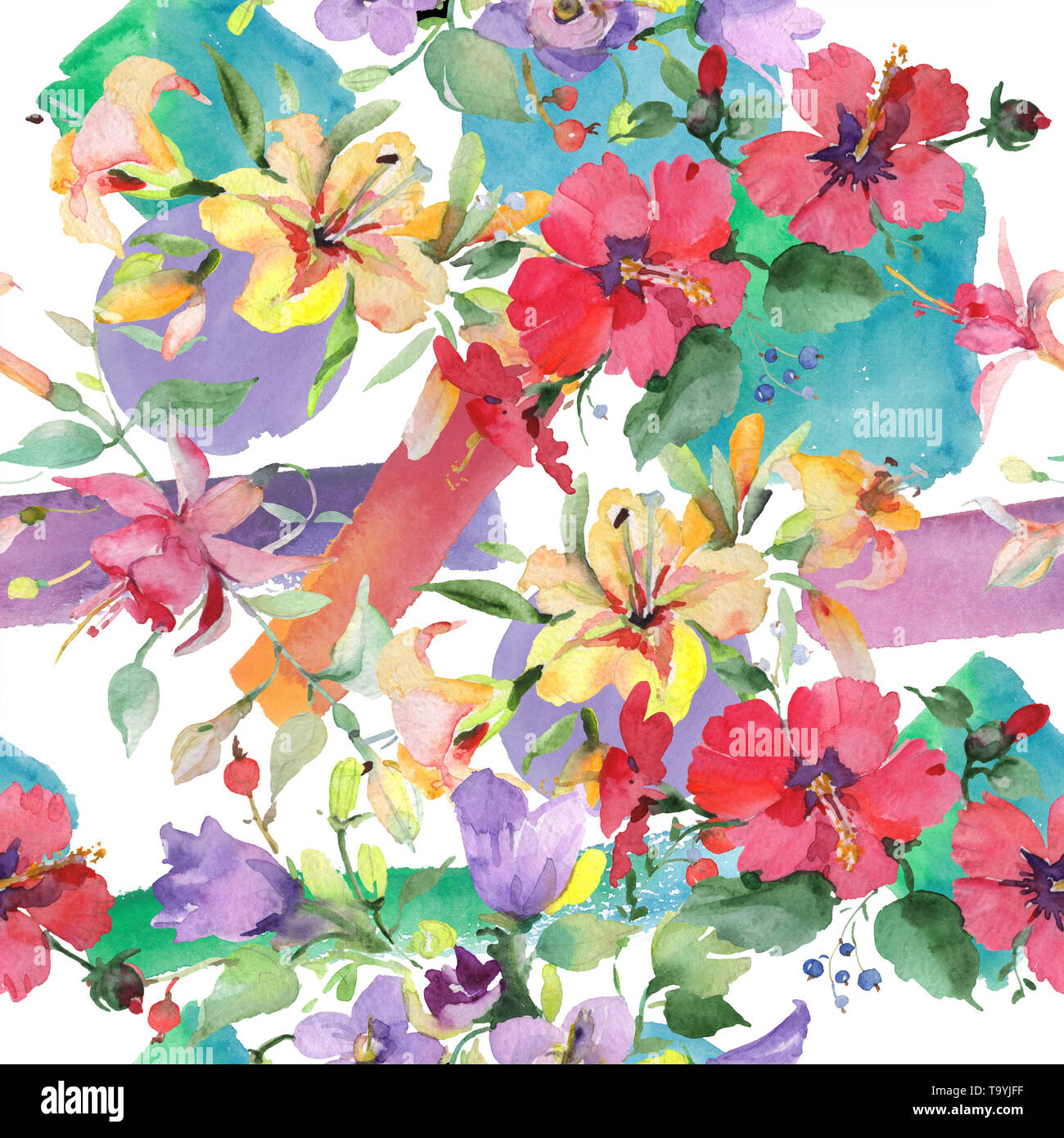Blumenstrauß Blumen botanischen Blumen. Aquarell Hintergrund Abbildung. Nahtlose Muster. Stockfoto