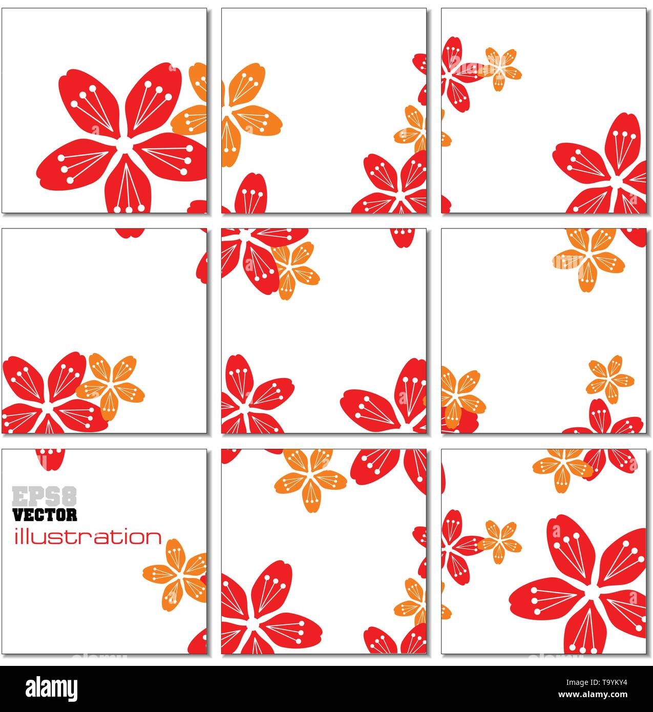 Vector Illustration geometrischen Mosaik Muster mit roten und gelben Blumen Stock Vektor
