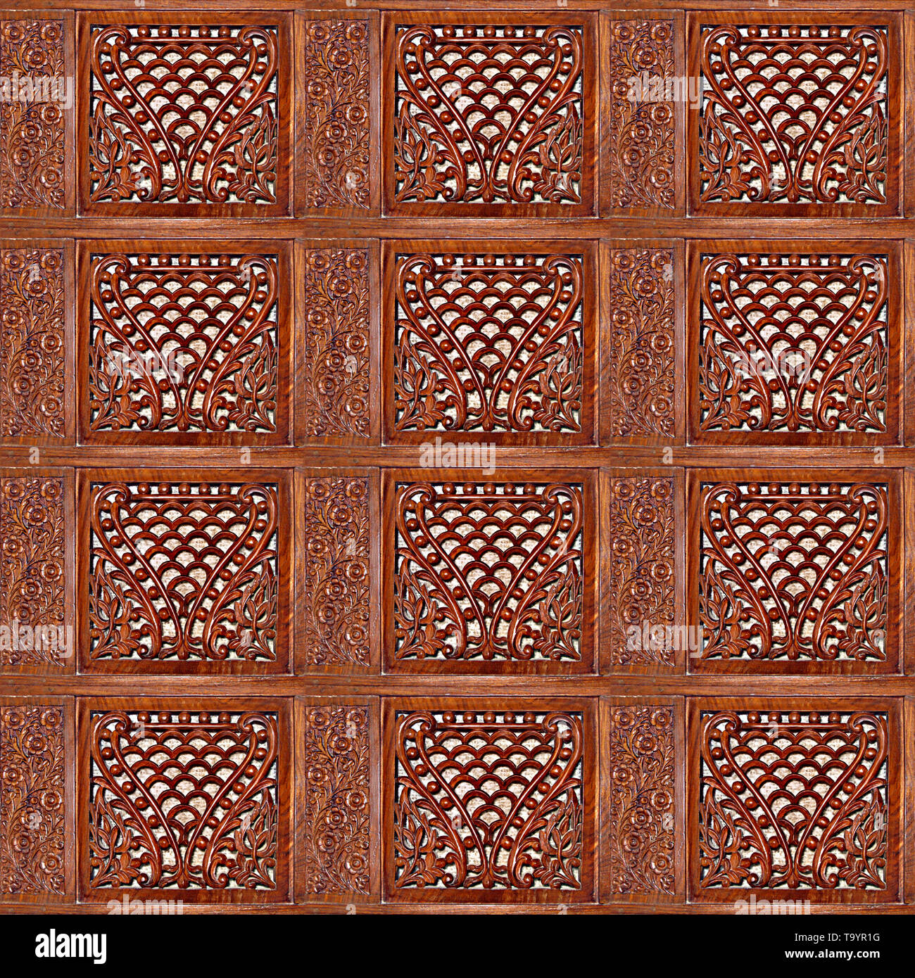 Geschnitztes Holz Nahtlose Textur Tile Stockfoto