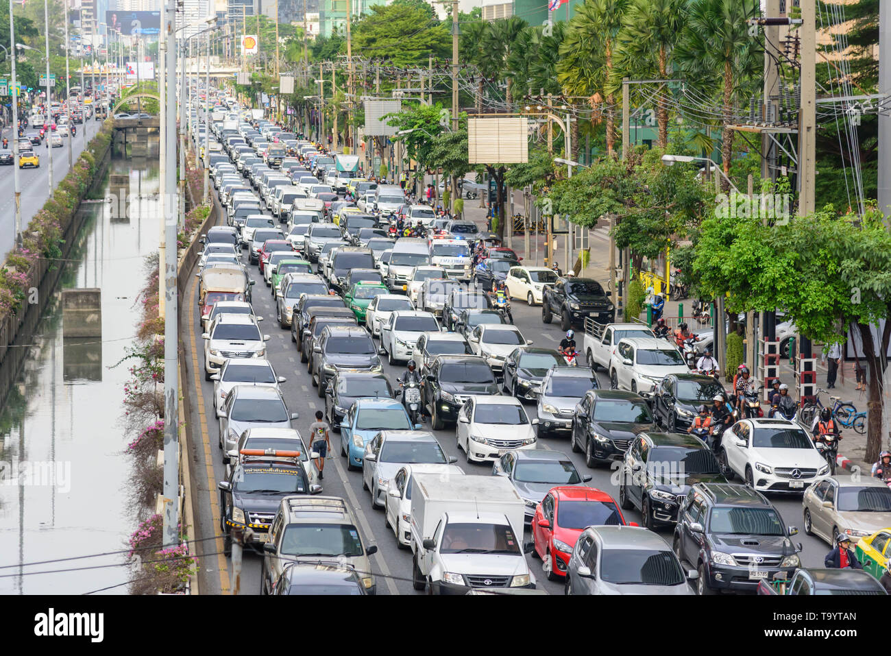 Bangkok, Thailand - 16. Mai, 2019: Stau in der Stadt Bangkok in langes Wochenende Stockfoto