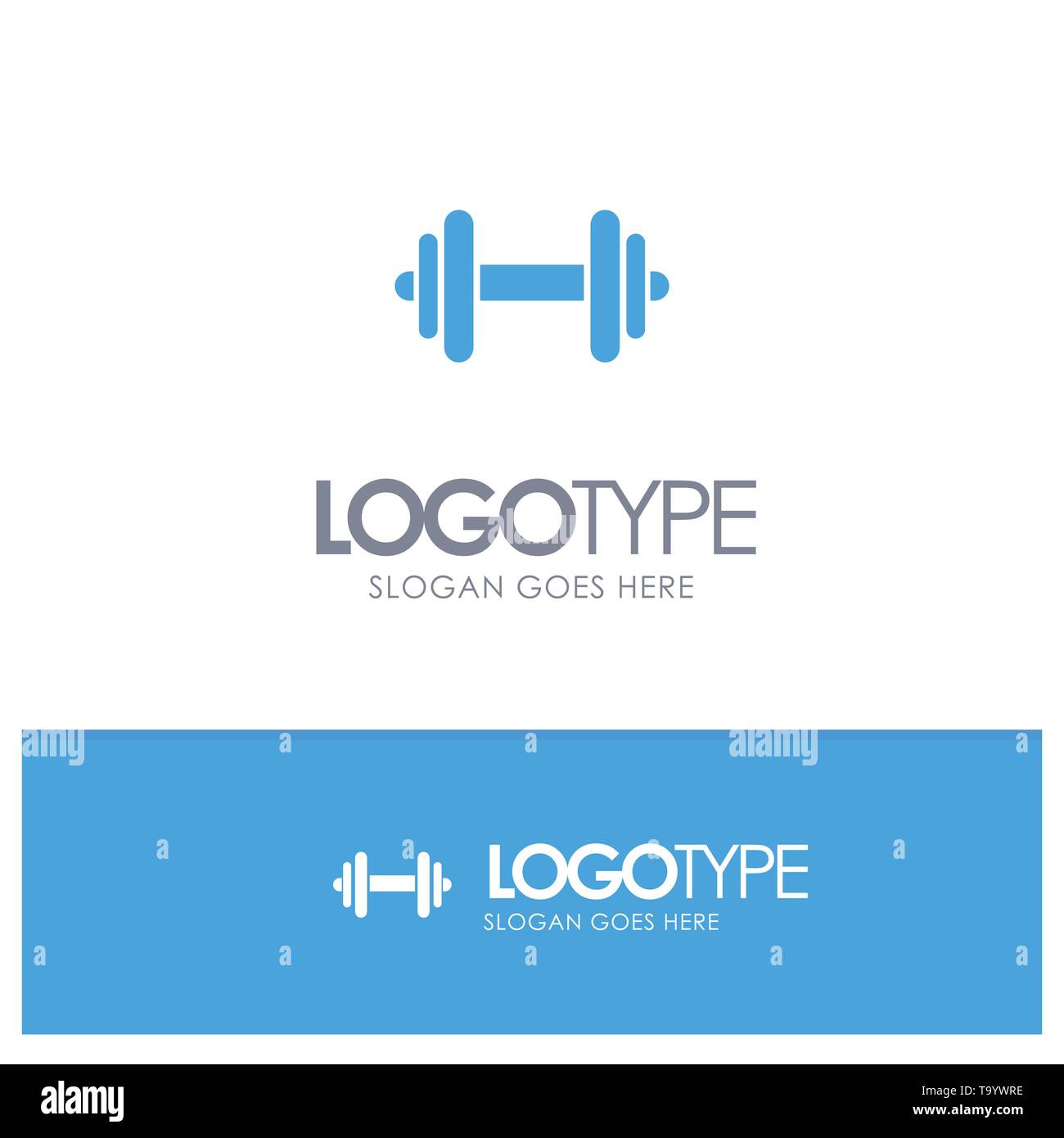 Hantel, Fitness, Sport, Motivation Blue Solid Logo mit Slogan Stock Vektor
