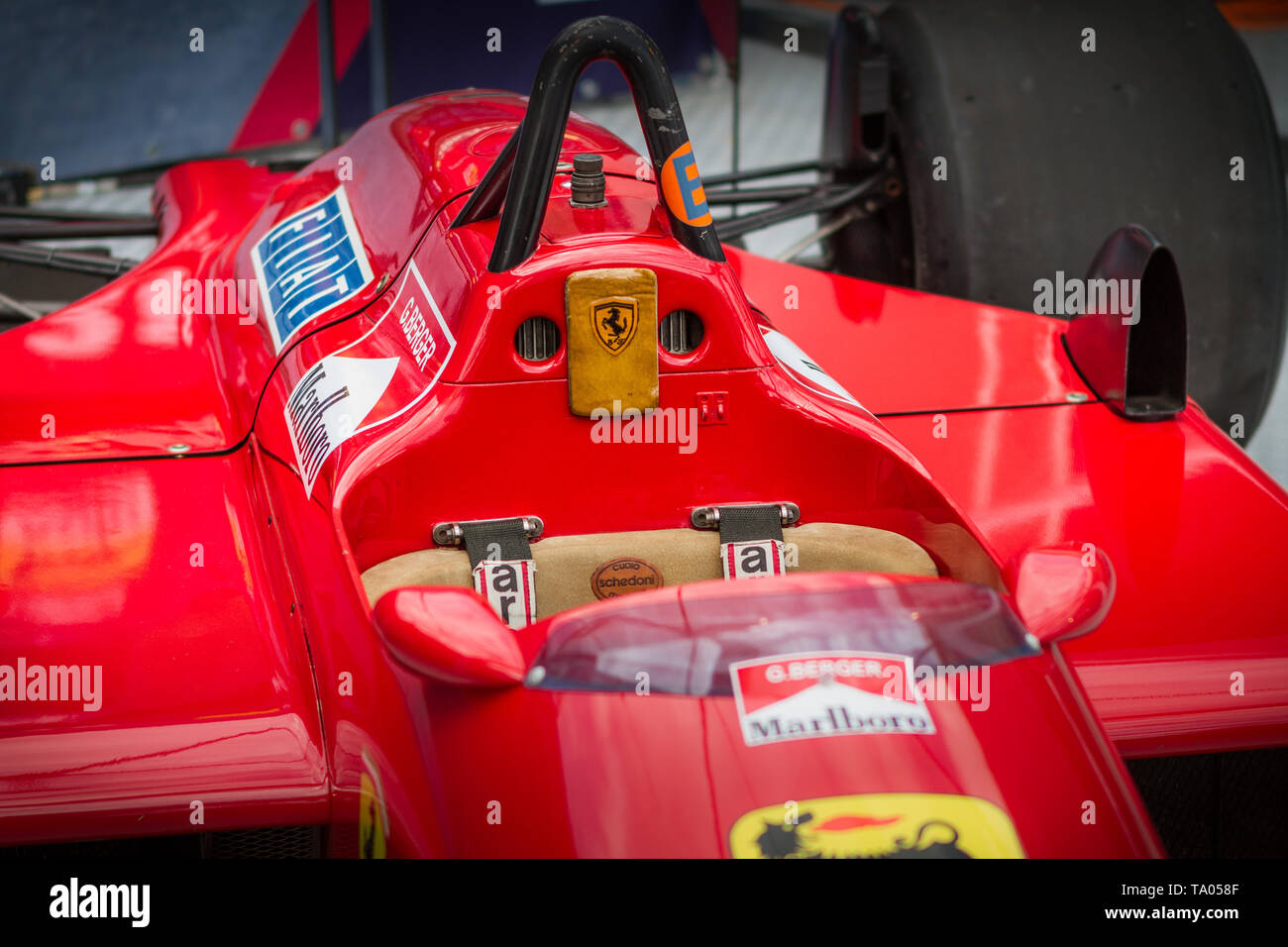 Spielberg, Österreich, 2014 - die legendären Formel-1-Auto bolid, Nikis Lauda historischen roten Ferrari ab 1977 Formel 1 Wettbewerb, F1 Stockfoto