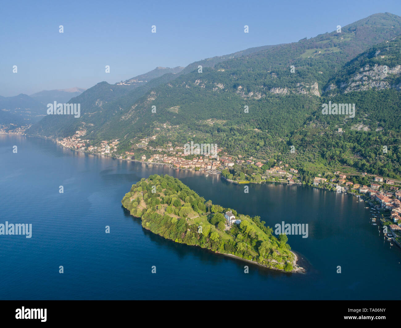 Comacina Insel, der Comer See. Italien. Luftbild Stockfoto