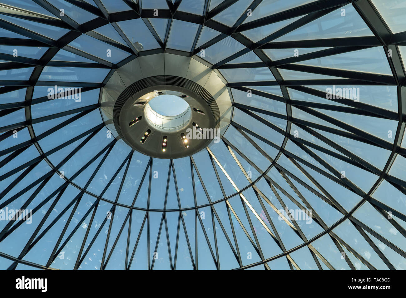 Blick auf das Dach des Gherkin Building in London. Foto Datum: Dienstag, 21. Mai 2019. Foto: Roger Garfield/Alamy Stockfoto
