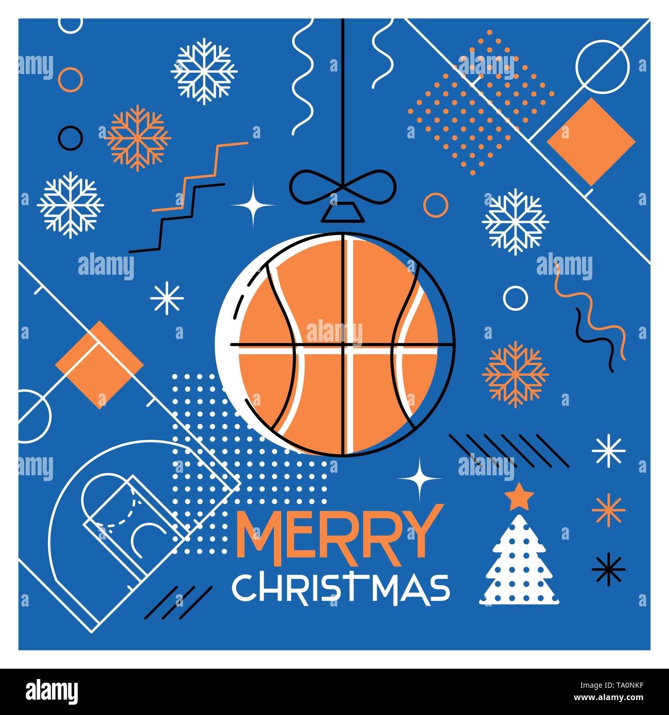 Frohe Weihnachten Basketball Grußkarte. Hängen Sie an einem Faden Basketball-Ball  als Weihnachtskugel auf schwarzem horizontalen Hintergrund. Sport Vector  illustrati Stock-Vektorgrafik - Alamy