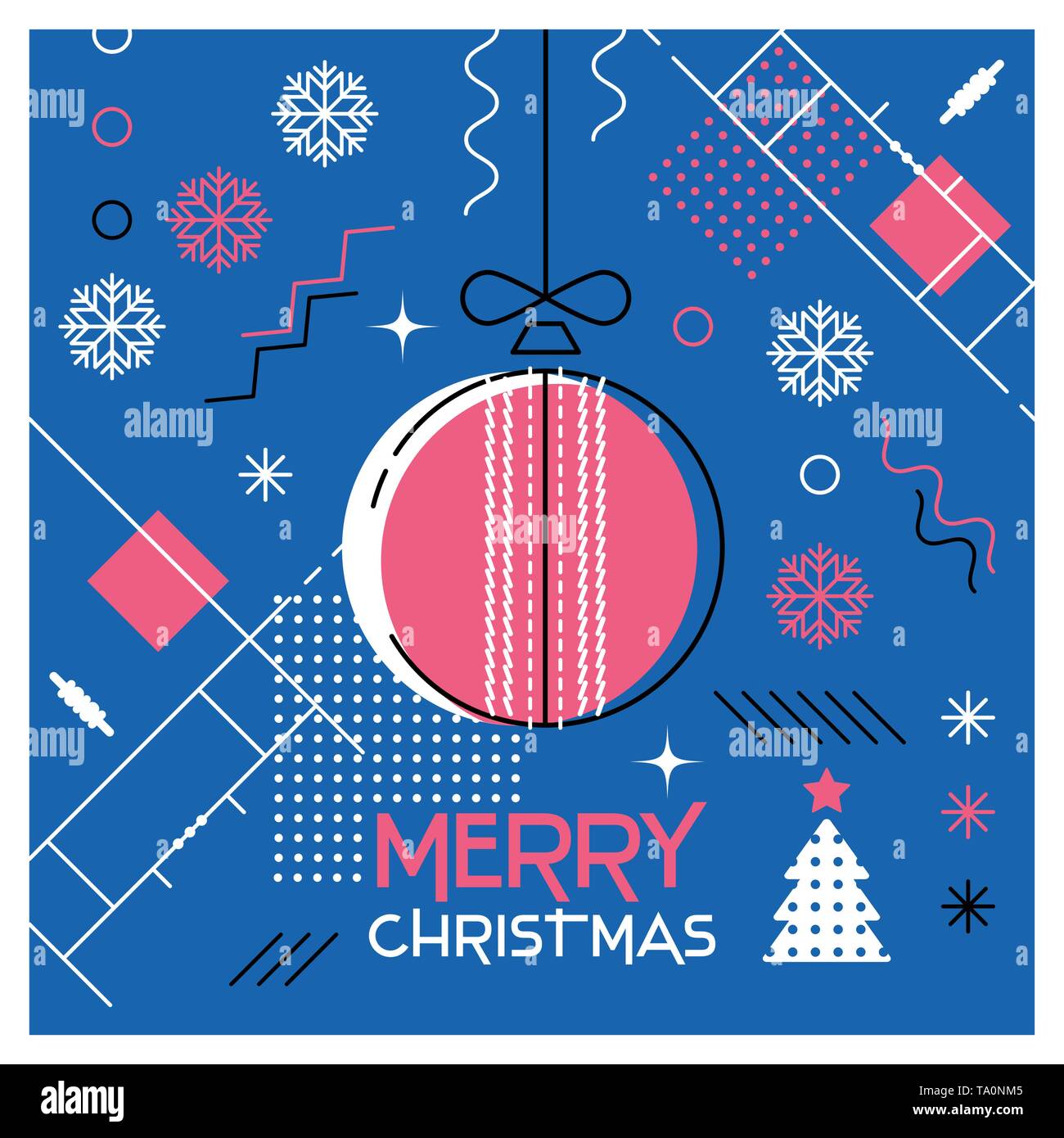 Frohe Weihnachten. Grußkarte mit Christmas Ball als cricket Ball. Abstrakte flache Bauform. Vector Illustration. Stock Vektor