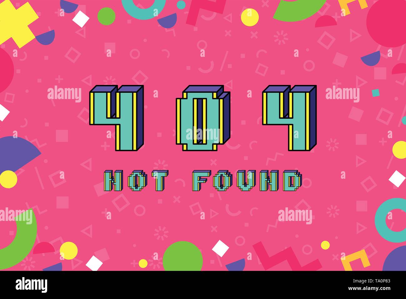 Vektor 404 Fehler nicht gefunden Phrase in Pixel Kunst 8 bit Stil Stock Vektor