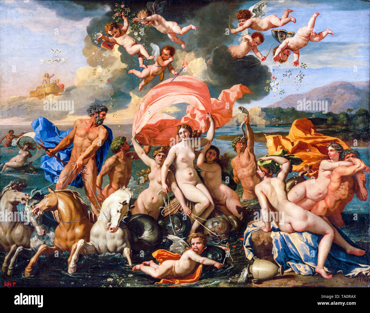 Nicolas Poussin, die Geburt der Venus, Französische Barockmalerei, c. 1635 Stockfoto