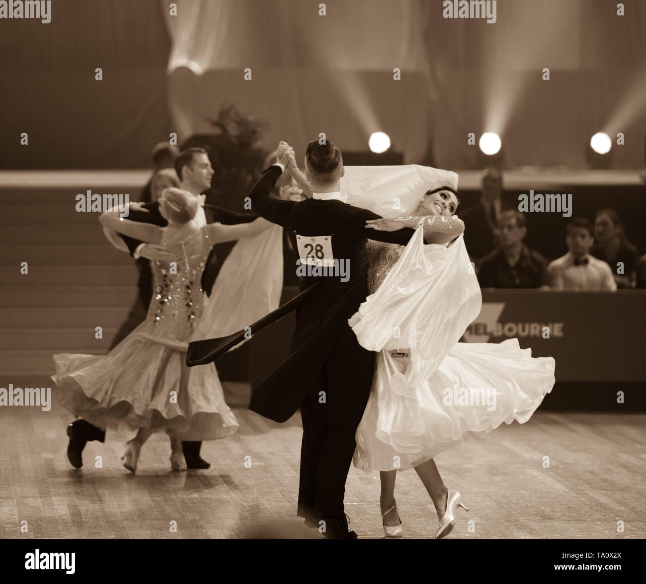 Tanz Sport Meisterschaft: Standard Gesellschaftstanz Konkurrenten. Australian Dance Sport WM 2018 - Melbourne Arena. Stockfoto