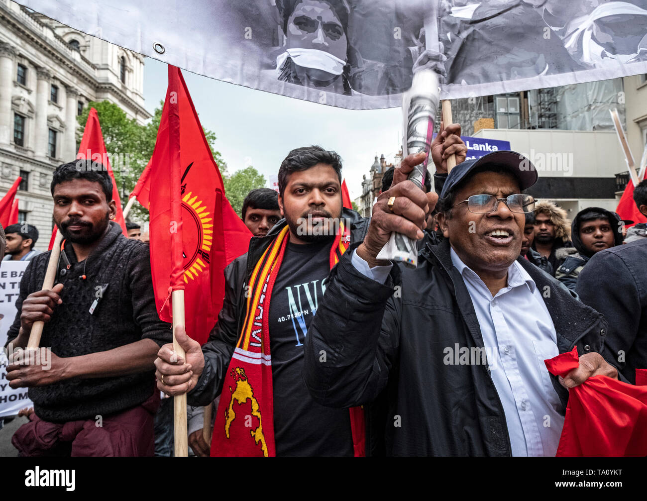 Am zehnten Jahrestag, Tamilen versammeln sich in London den Völkermord von 2009, als die tamilischen Menschen waren an den Händen des srilankischen Militärs massakriert zu erinnern. Über 140.000 tamilischen Menschen wurden vermisst. Stockfoto