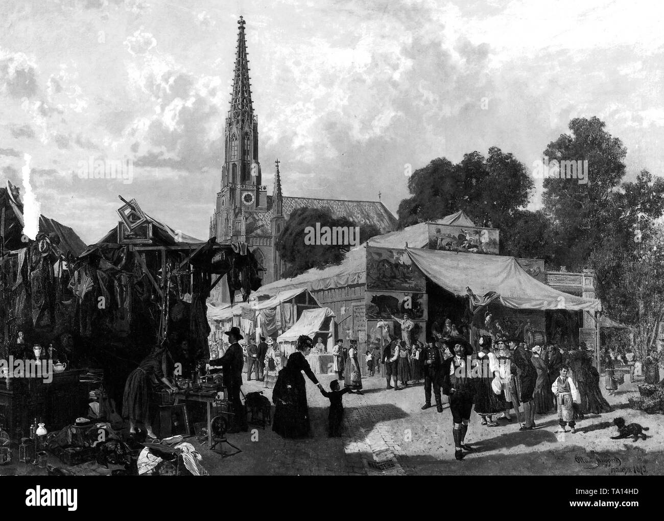 Otto-von Ruppert: "Jährliche Messe in München - Auer Tandlmarkt". Blümchen aus dem Jahre 1883. (Auer Dult). Stockfoto