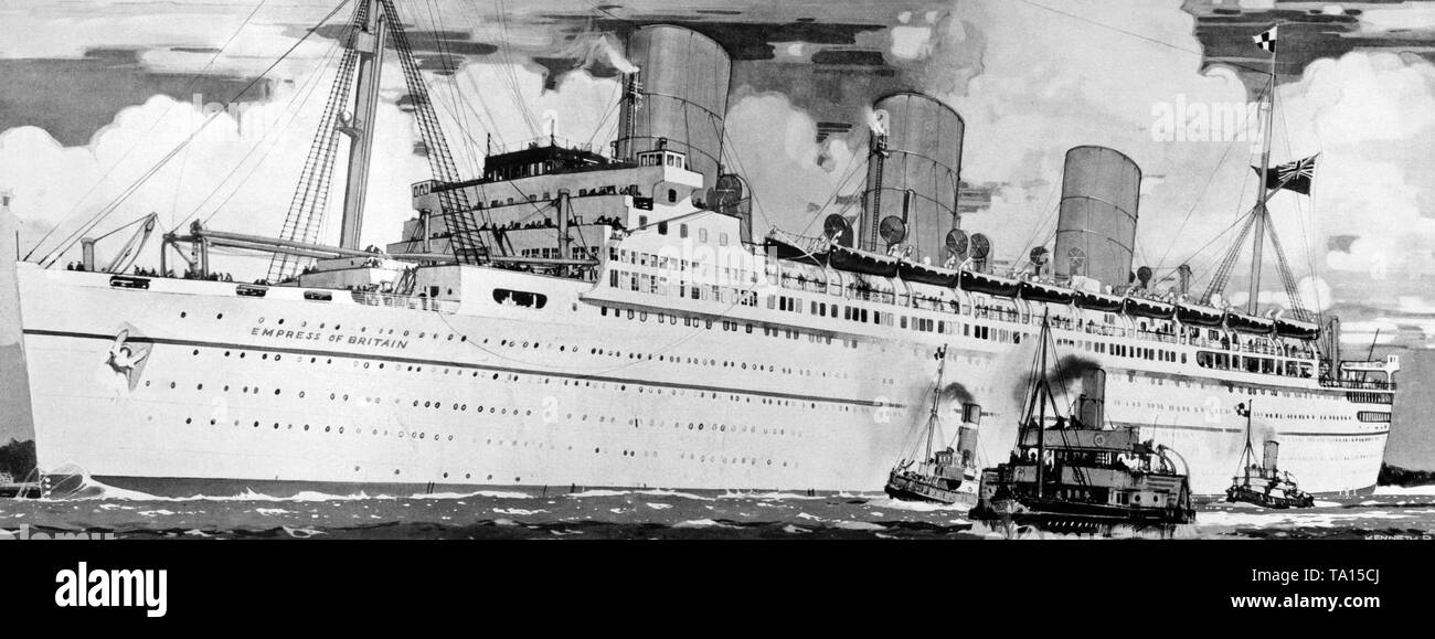 Das britische Passagierschiff RMS 'Empress of Britain' der Canadian Pacific Line auf einer Zeichnung aus dem Jahr 1931. Stockfoto