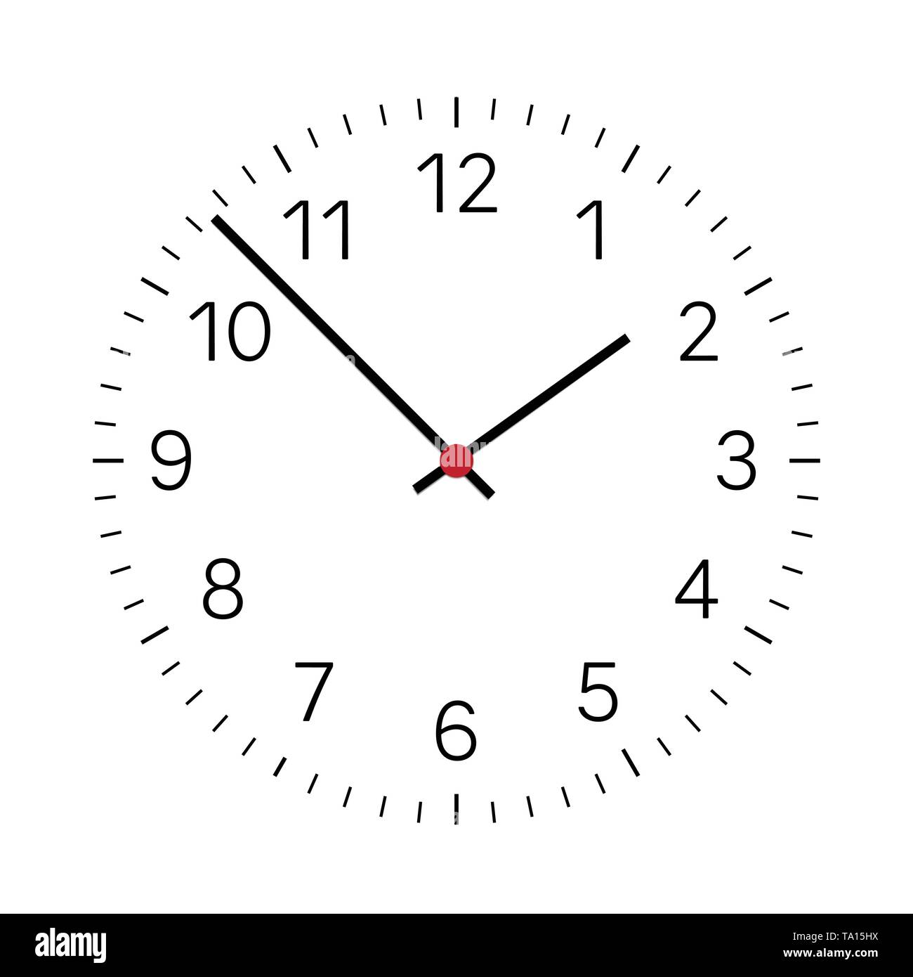 Realistische Darstellung eines Zifferblatt mit schwarzen Zahlen und eine Uhr  und eine rote Zentrum. Auf weissem Hintergrund-Vektor Stock-Vektorgrafik -  Alamy