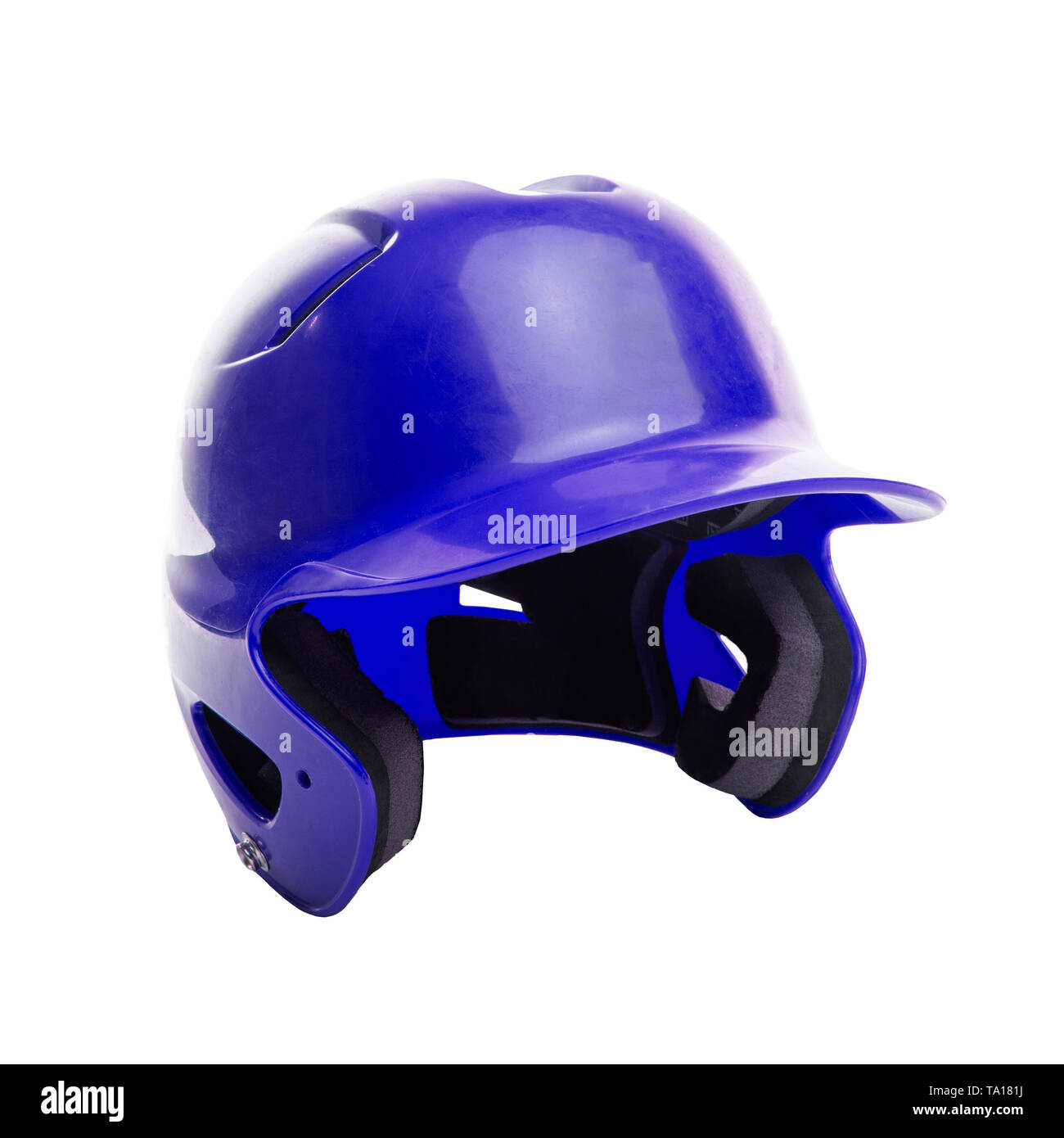 Blauer Teig Helm auf weißem Hintergrund. Dieser Helm kann für verschiedene Team Sportarten wie Baseball, Softball und T-Ball verwendet werden. Stockfoto