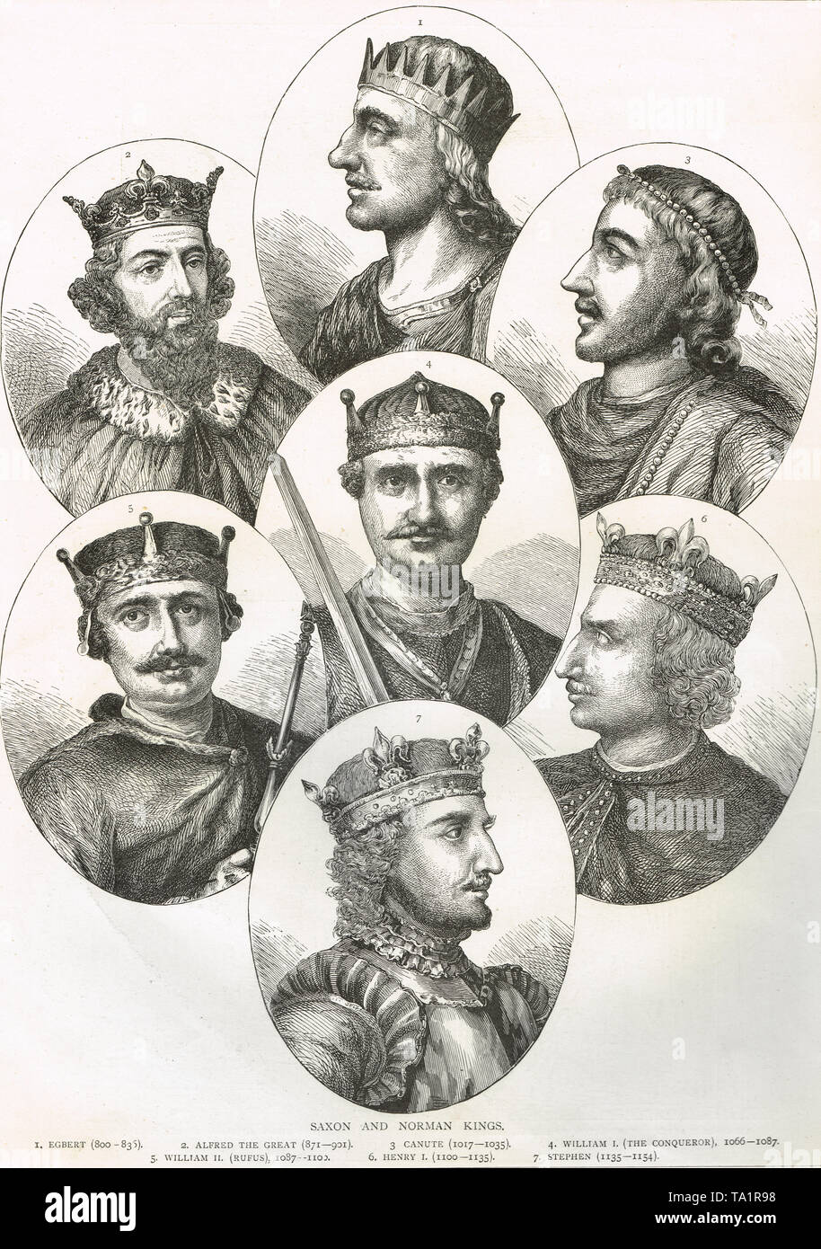 Sächsische und normannischen Könige der 9. bis 12. Jahrhundert, 800-1154 AD CE Stockfoto