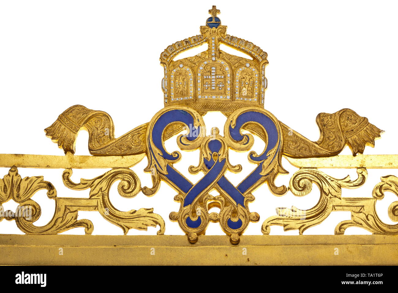 Kaiser Wilhelm II - ein signiertes Portrait Foto in einer Präsentation frame, datiert 1890 Großformat-hälfte Portrait in Uniform mit eigenhändiger Unterschrift in Tinte, datiert '14.XI.1890'. Das Foto mit dem Stempel des Studio" Reichard & Lindner Berlin 1888". Darunter gedruckte Widmung'dem Kommandeur der Königlich Preußischen Hauptkadettenanstalt im Lichtenfelde' (Tr. "Der Kommandeur der Königlich Preußischen Cadet Akademie im Lichtenfelde"). Aus vergoldetem Messing Präsentation frame verschwenderisch mit Gravuren und openwork eingerichtet. Die oberen Ecken mit Emaille, Additional-Rights - Clearance-Info - Not-Available Stockfoto