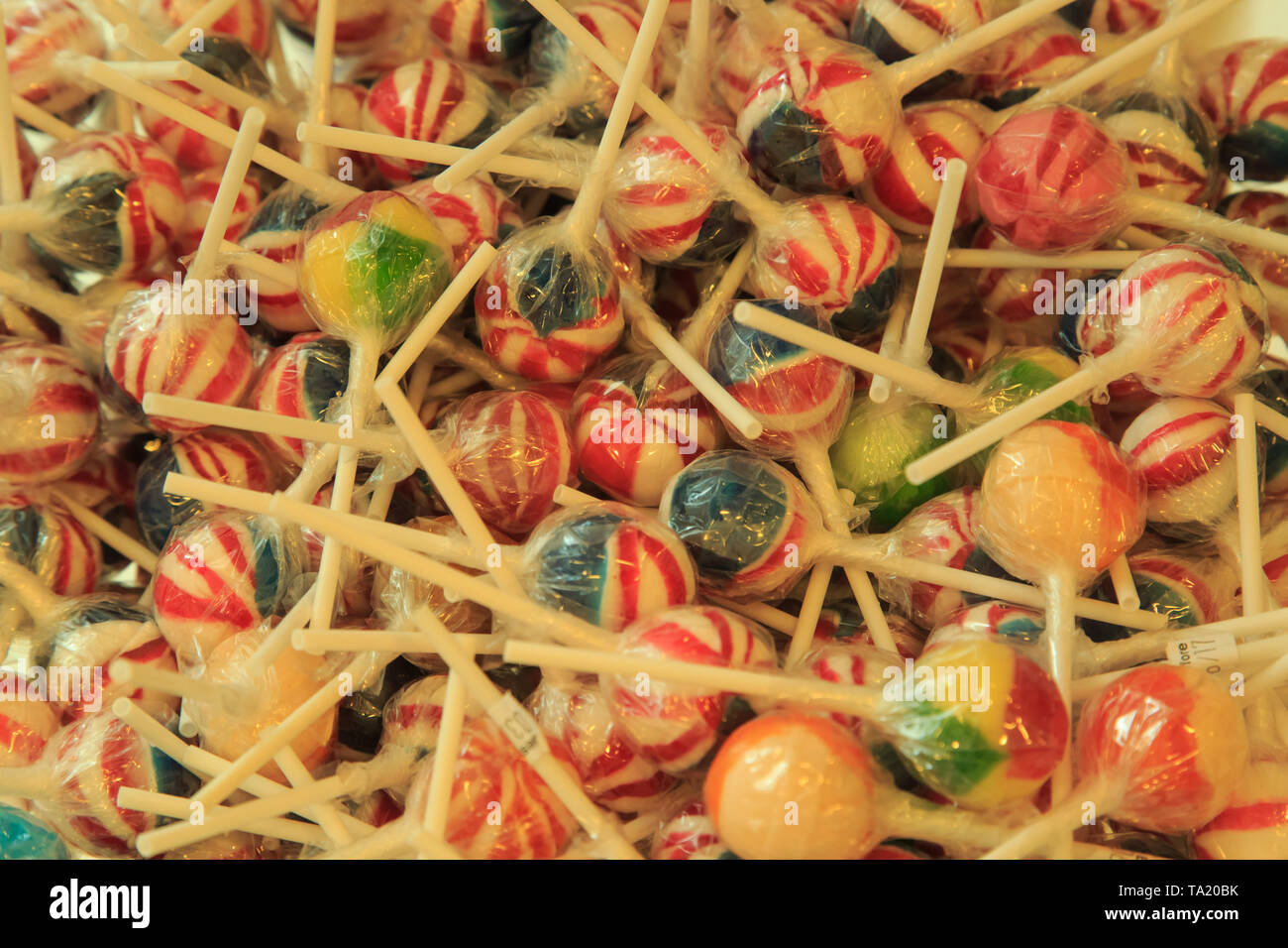 Candy am Stiel oder Lutscher Hintergrund oder Textur Stockfoto