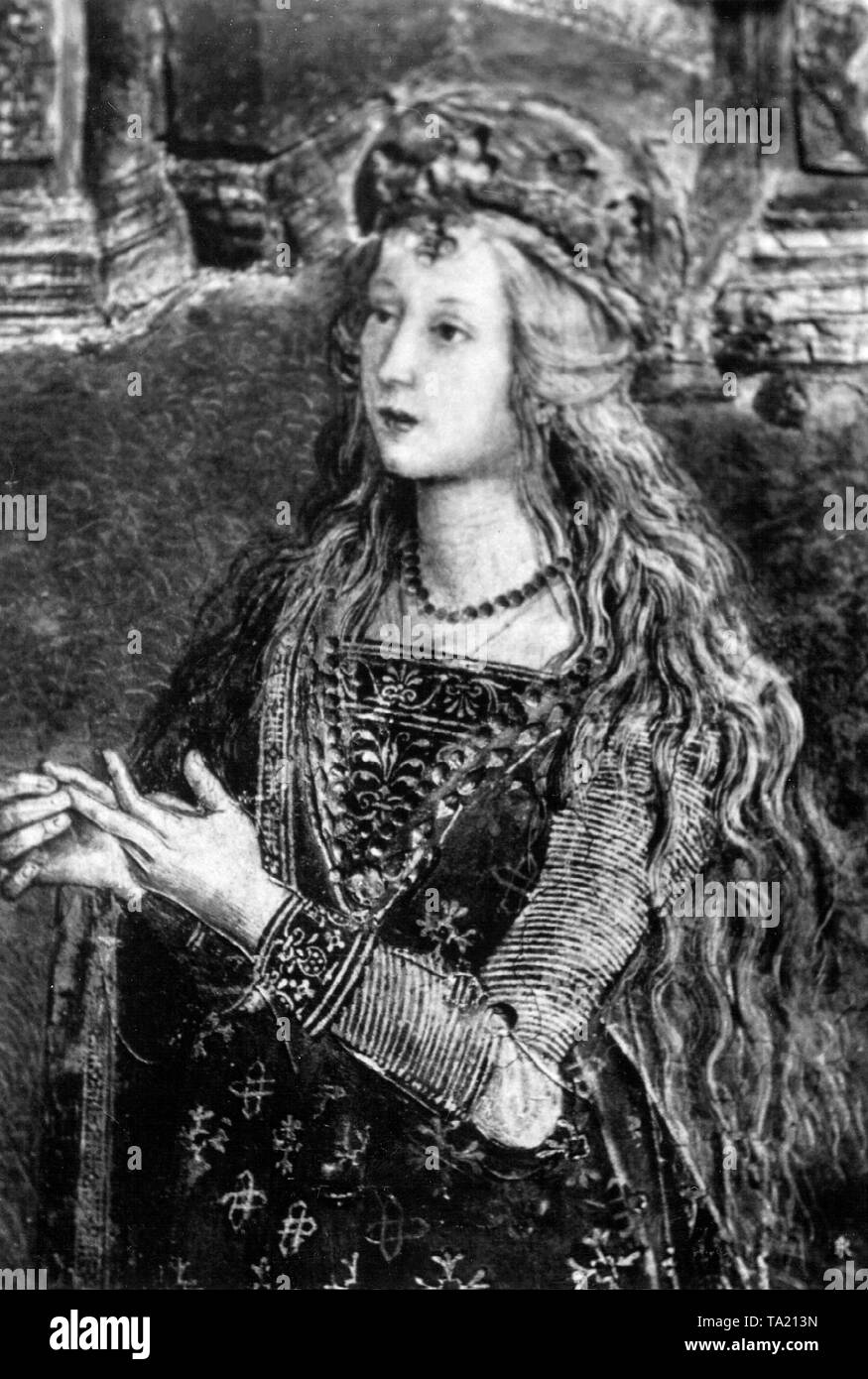 Portrait der Lucrezia Borgia, wie der Hl. Katharina von Alexandria in einem Fresko von Pinturicchio, ca. 1494 Stockfoto