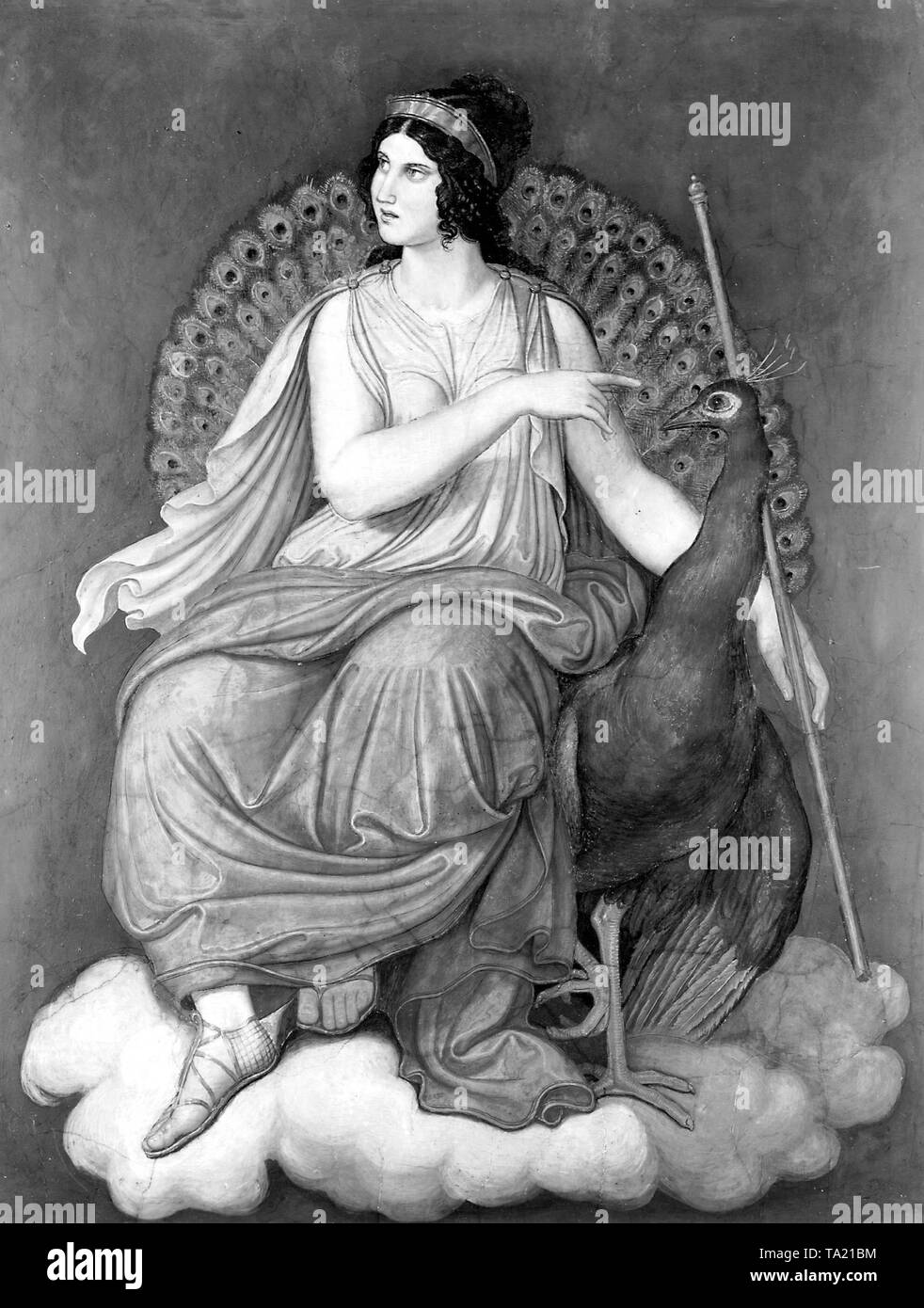 Juno, der antiken römischen Göttin, Gattin des Zeus. Darstellung der Göttin mit den Peacock (Gemälde von Wilhelm von Kaulbach, 1805-1874). Stockfoto