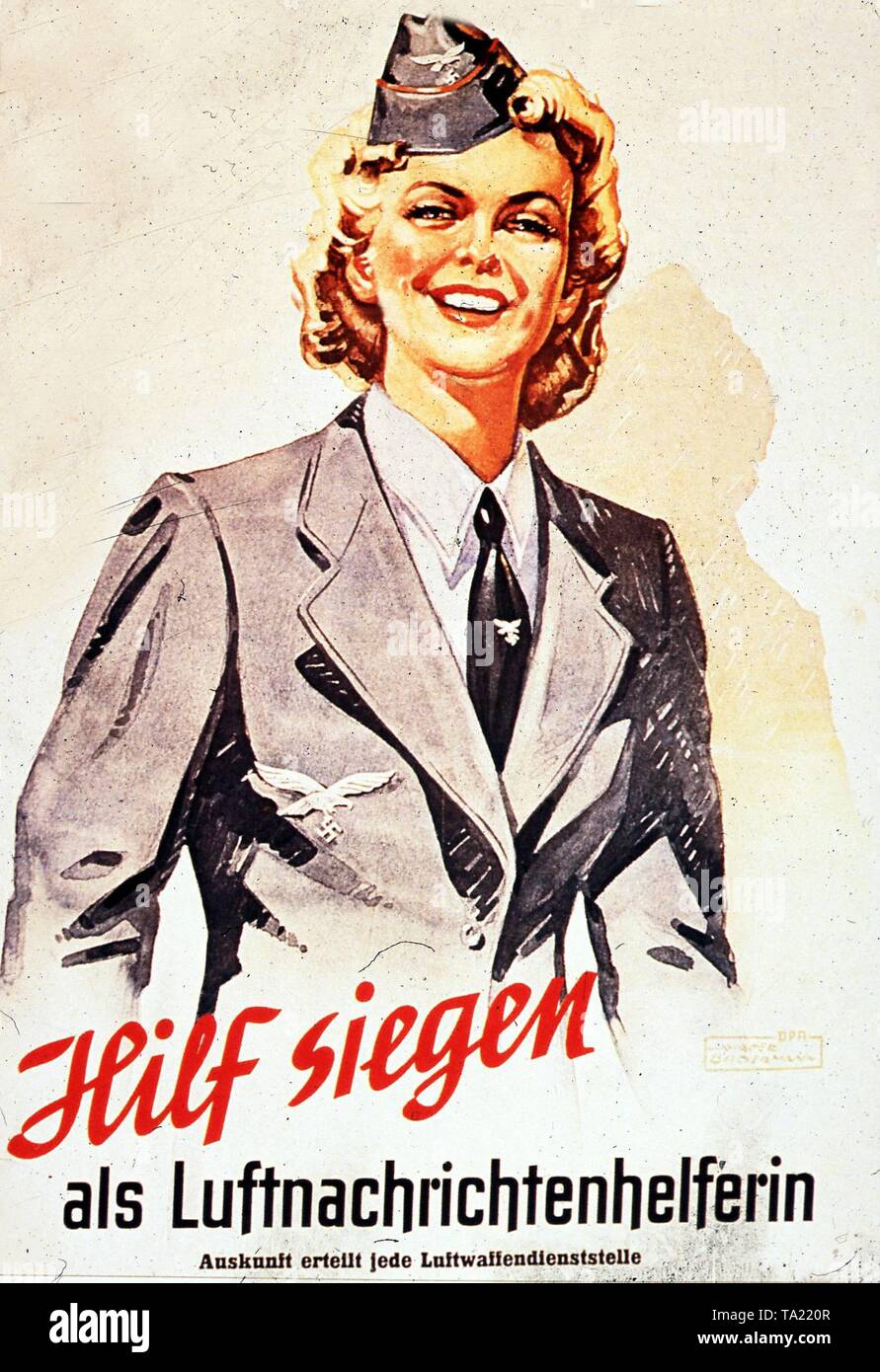 Werbemittel, Poster für die freiwillige Anwendung als Frau signal Aux während des Krieges mit der Abbildung eines Luftwaffen Frau Hilfs- und dem Motto "Helfen Sie uns gewinnen - wie Frau signal Aux". Stockfoto