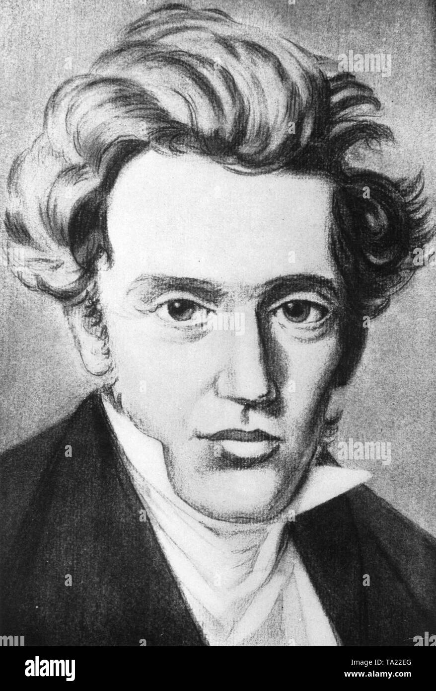 Soren Aabye Kierkegaard (1813-1855), dänischer Theologe, Philosoph und Schriftsteller. Stockfoto