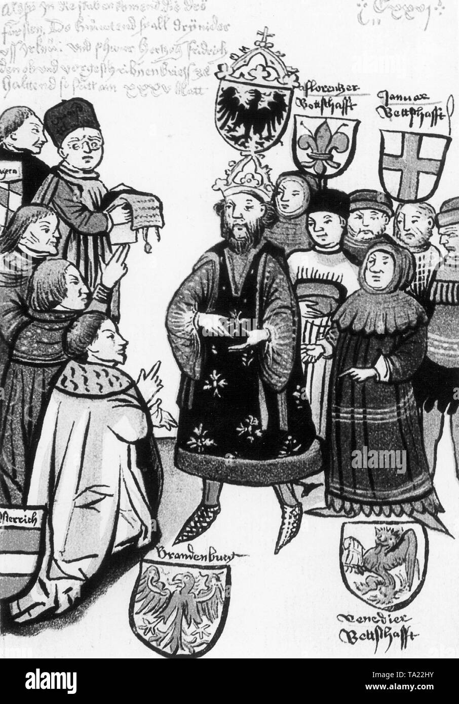 Die deutschen Herzöge Hommage an Kaiser Friedrich Barbarossa. Stockfoto