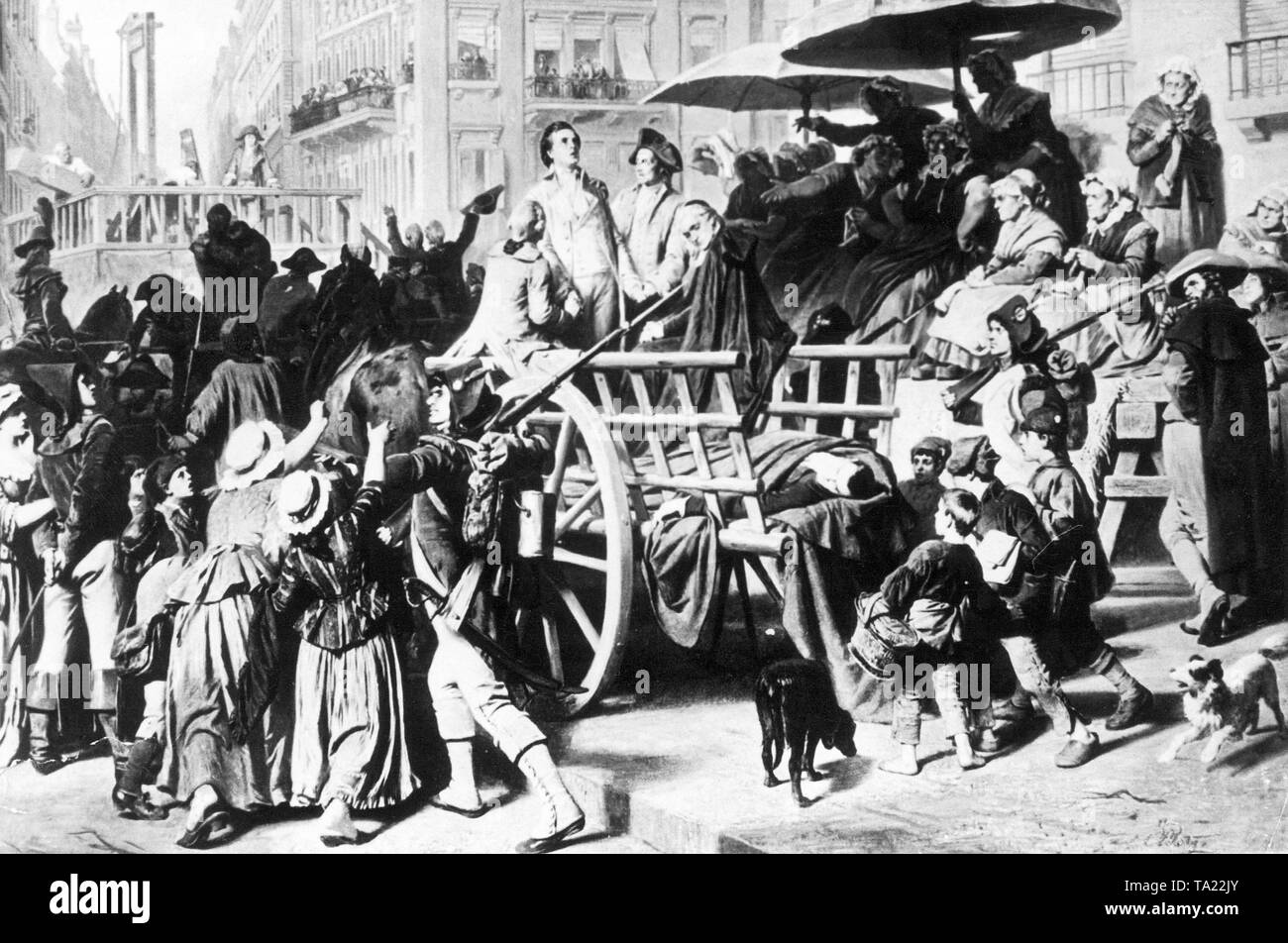 Massenexekutionen durch moderate Republikaner, der sogenannte "girondisten' in den Jahren der 'Terror' zwischen 1793-94. Gemälde von Karl von Piloty mit dem Titel "Die Girondisten auf dem Weg zur Hinrichtung". Stockfoto