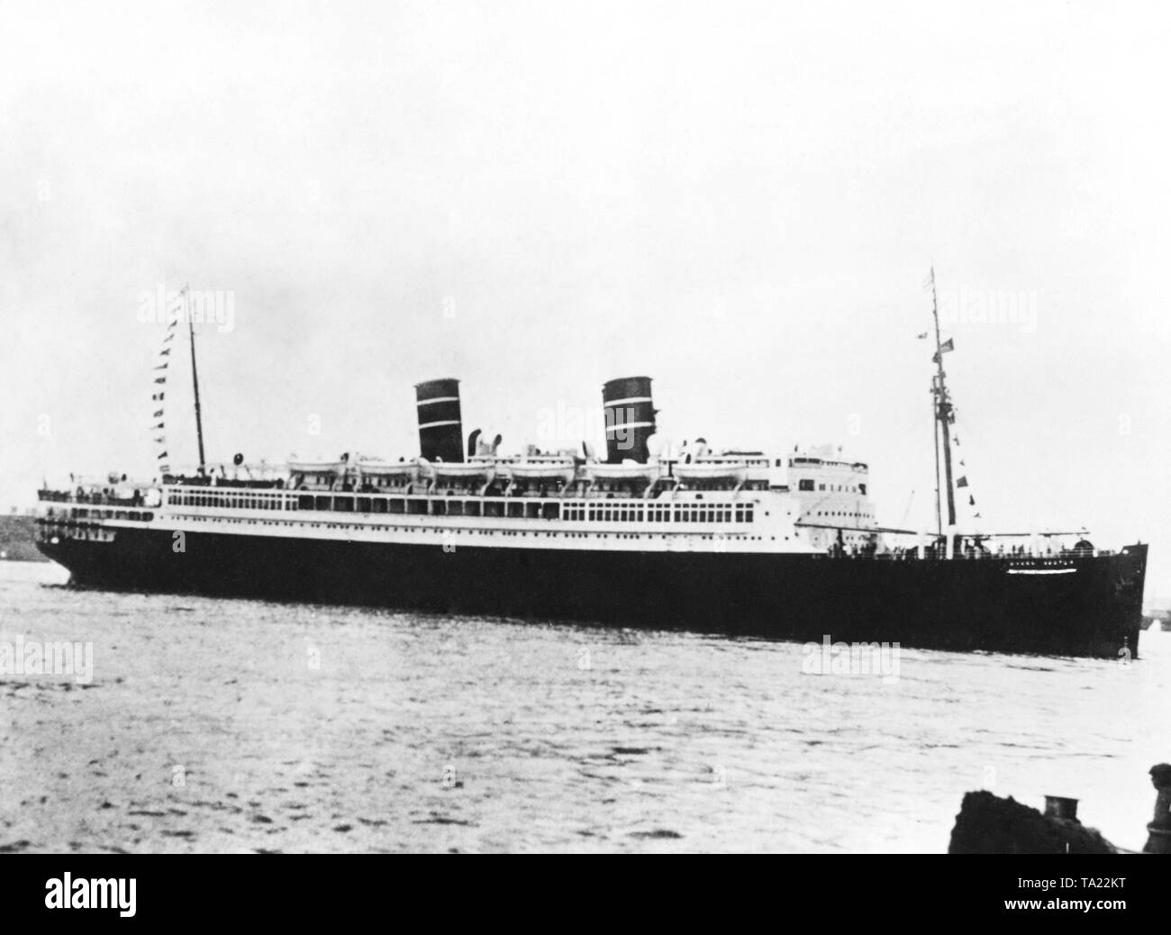 Der Luxusliner 'Morro Schloss" wurde 1930 in Betrieb genommen und diente der Route Havana-New York. 1934 wurde das Schiff vollständig verbrannt, auf der Rückfahrt nach New York. Stockfoto
