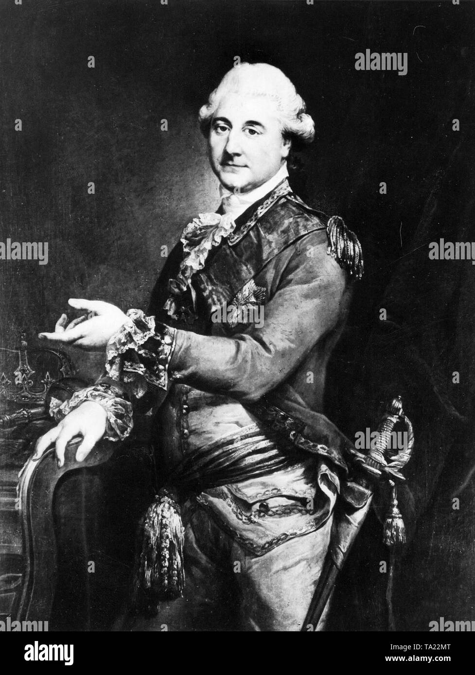 Stanislaw II August Poniatowski, der letzte König von Polen. Er bestieg den polnischen Thron im Jahre 1764 nach einem Russian-Prussian Vereinbarung, von seiner ehemaligen Geliebten unterstützt, Katharina II. Bei der ersten Teilung Polens im Jahre 1772, große Teile des Landes wurden im Anhang zu Russland, Preußen und Österreich. Seine tiefgreifende Reform Pläne konnten die restlichen Polen nicht aus der Zweiten und Dritten Teilung Polens speichern (1793-95). Dieses Gemälde des Königs wurde von Angelika Kaufmann und hängt in den Uffizien in Florenz. Stockfoto