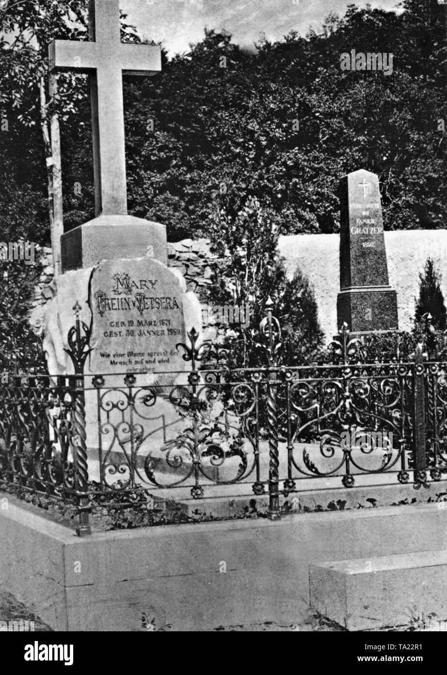 Das Grab von Baronesse Mary von vetsera auf dem Friedhof der Stift Heiligenkreuz bei Wien. Sie war die Herrin der Österreichische Kronprinz Rudolf und wurde von ihm in Mayerling erschossen, bevor er Selbstmord beging. Stockfoto