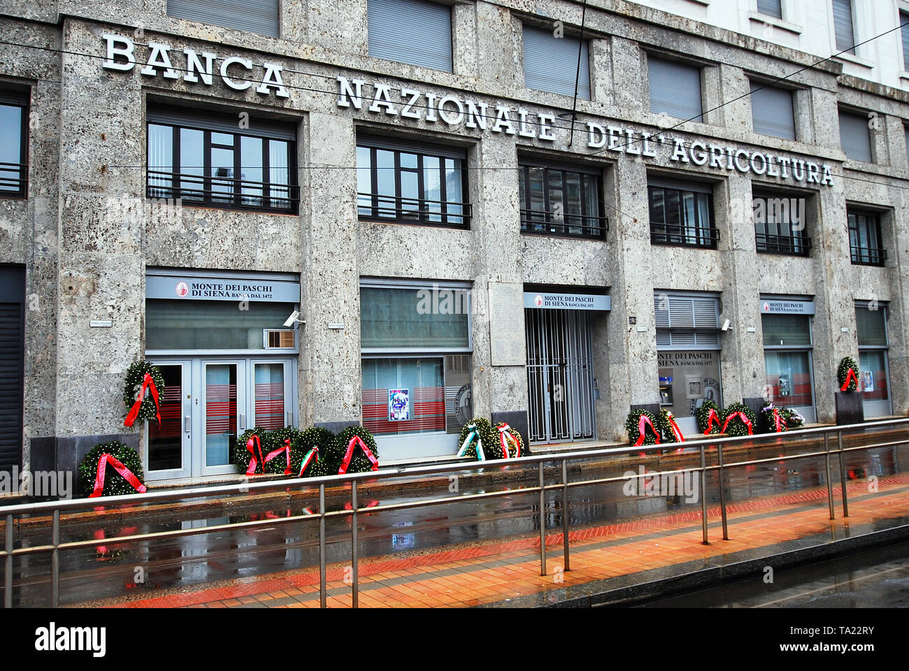 Banca Nazionale dell'Agricoltura Gebäude, die in der terroristischen Bombenanschlag in Piazza Fontana, die am 12. Dezember 1969 durchgeführt wurde. Mailand, Italien Stockfoto