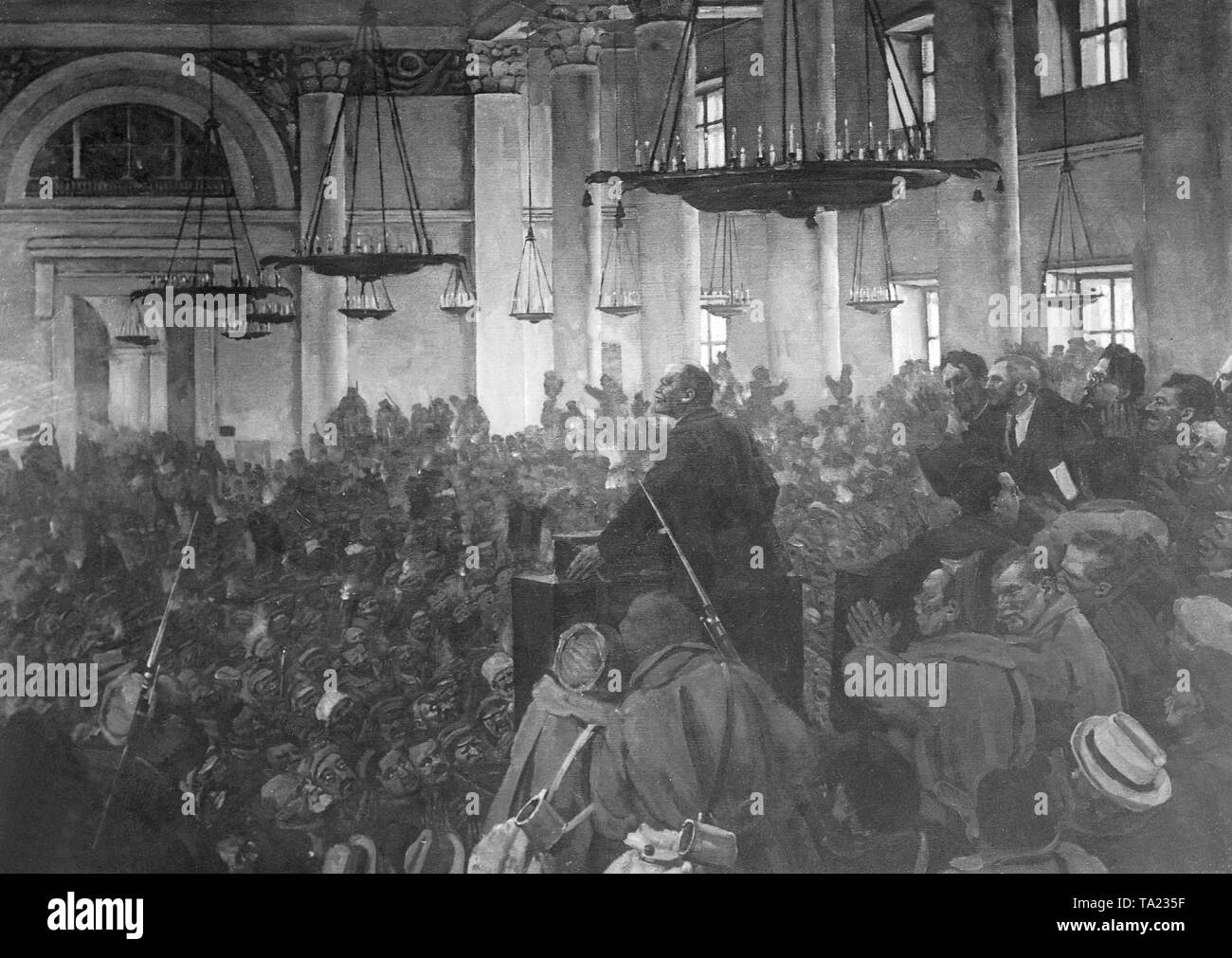 Gemälde von K.N. Juon: "Lenin spricht an der Smolny' Stockfoto