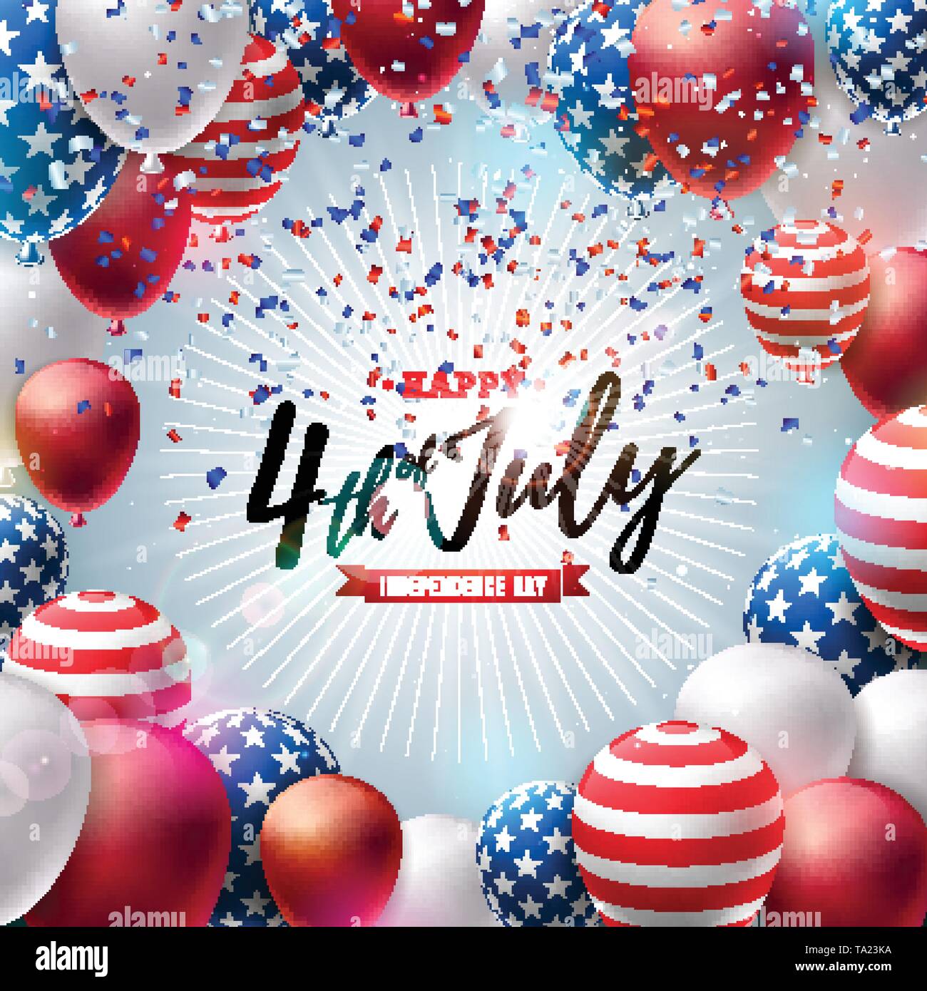 4. Juli, Tag der Unabhängigkeit von den USA Vector Illustration. Am 4. Juli die amerikanische nationale Feier Design mit bunten Heißluftballon und Stock Vektor