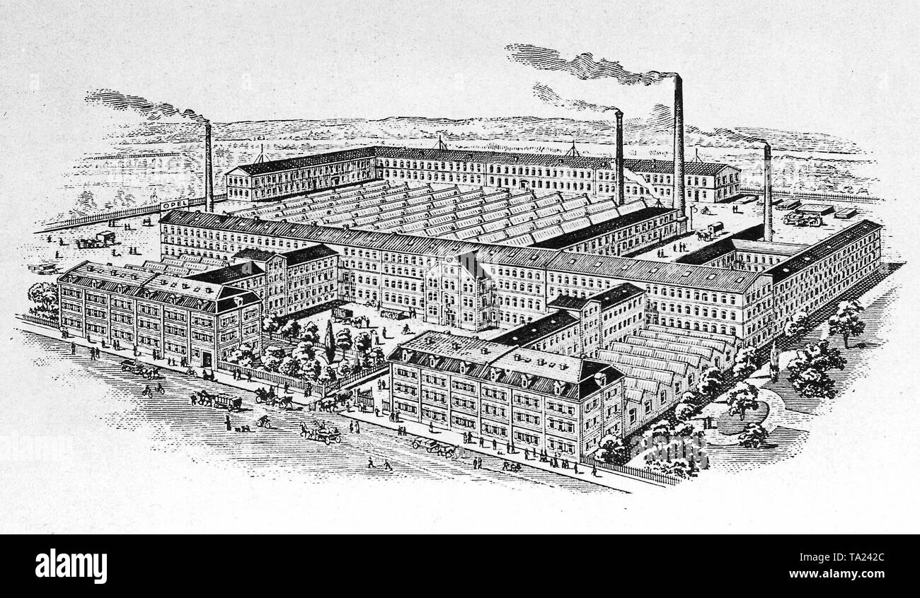 Die Fabrikgebäude der Adam Opel AG in Rüsselsheim um 1880 Stockfoto