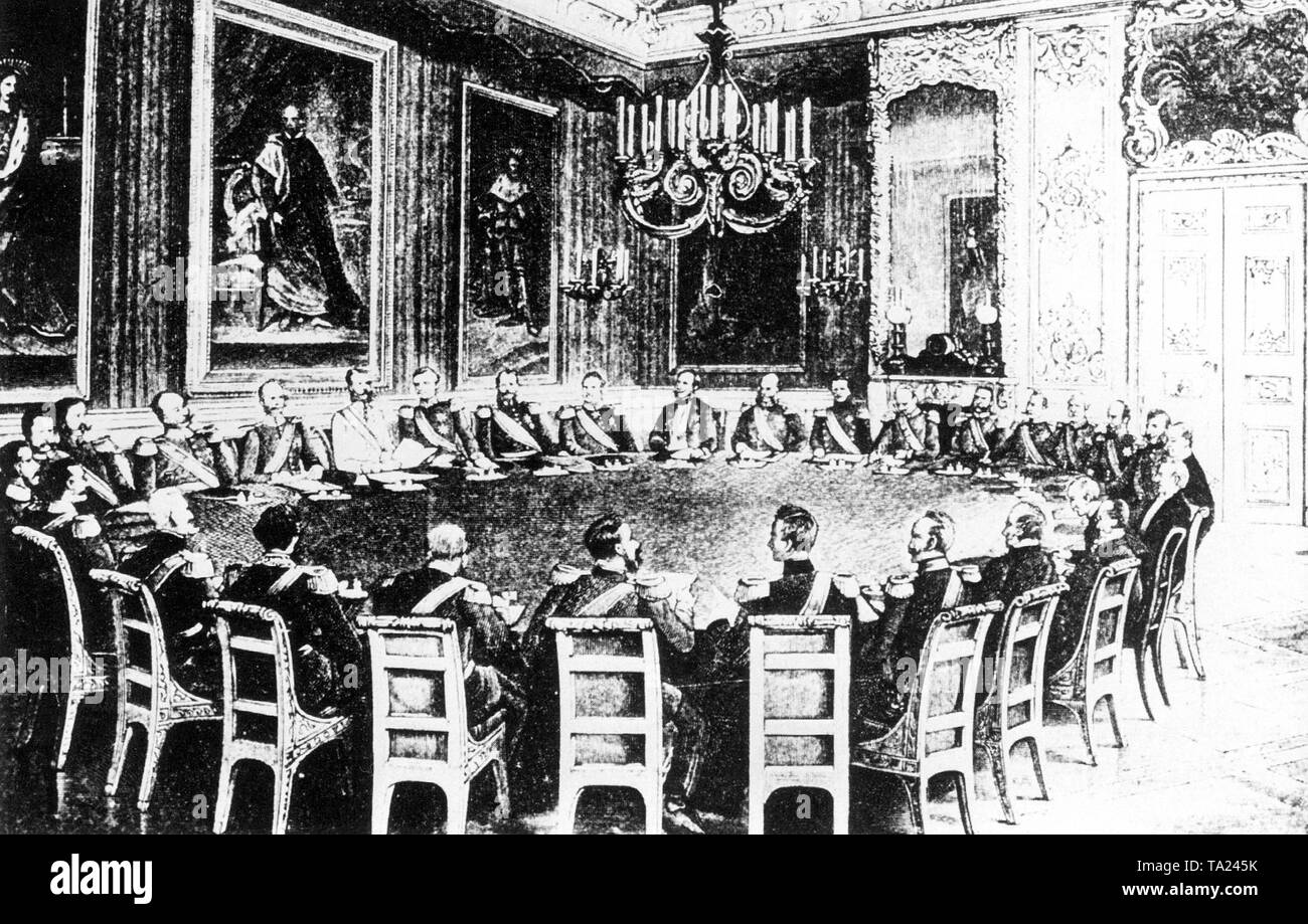 Die Tagung der Deutschen Fürsten über die Reform des Deutschen Bundes, die von Österreich einberufen, die in Frankfurt im Jahr 1863 stattfand, wurde von König Wilhelm I. von Preußen Mit seiner Abwesenheit boykottiert. Stockfoto
