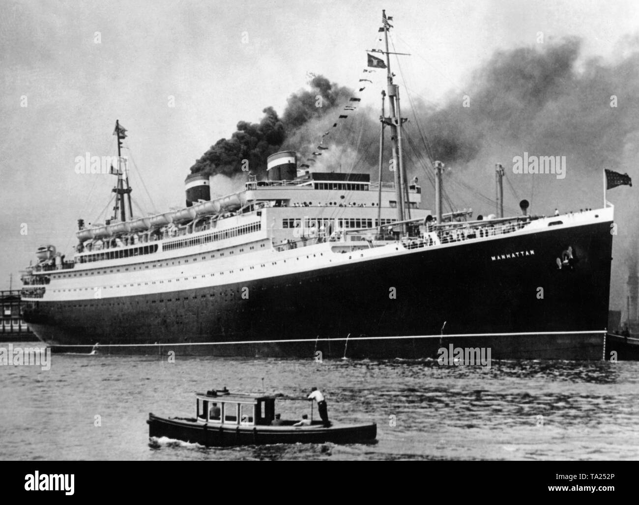 Die amerikanische Ocean Liner 'Manhattan' in Dampf. Stockfoto