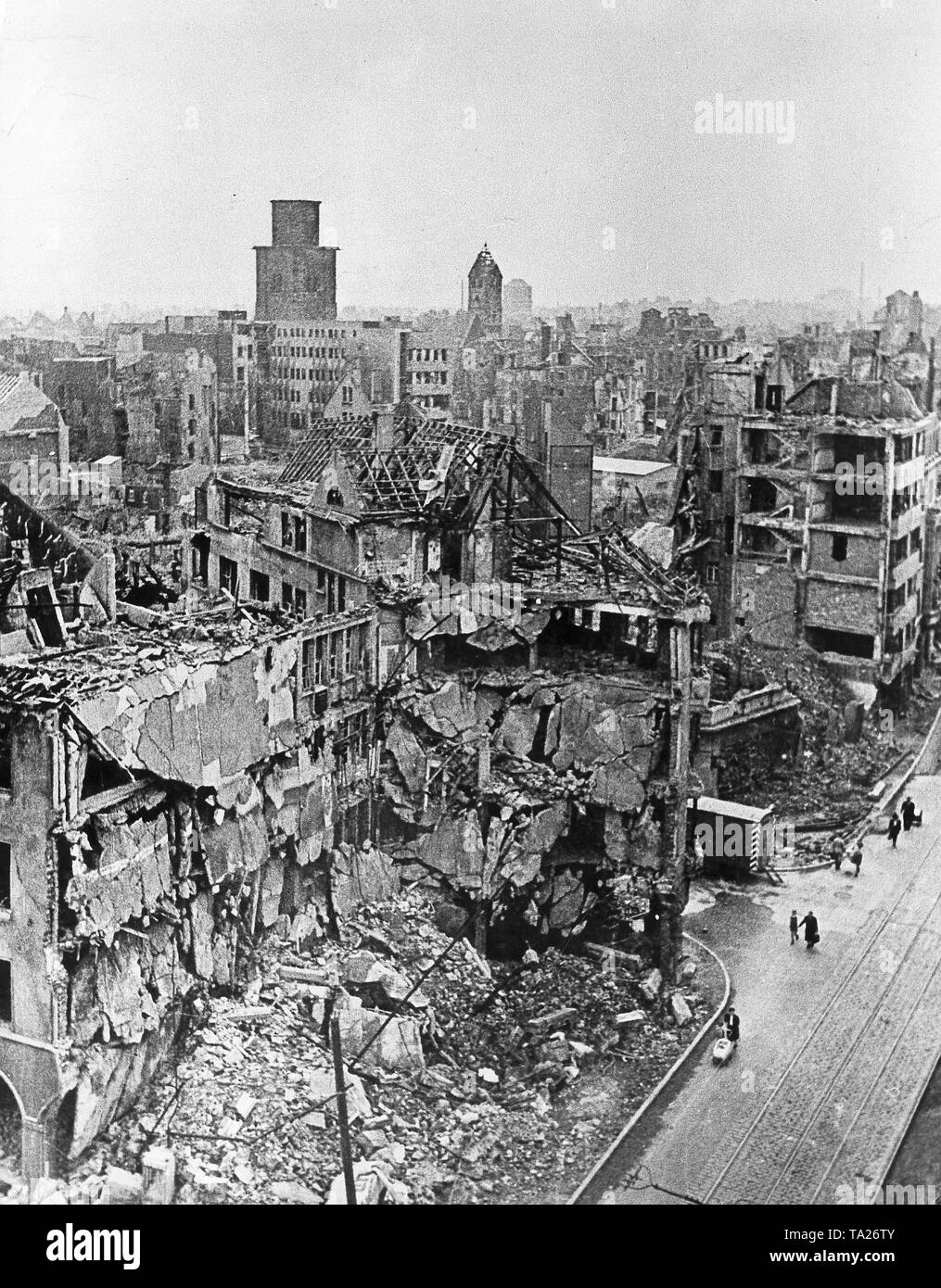 Dortmund durch Bombenangriffe zerstört, 1945 Stockfoto