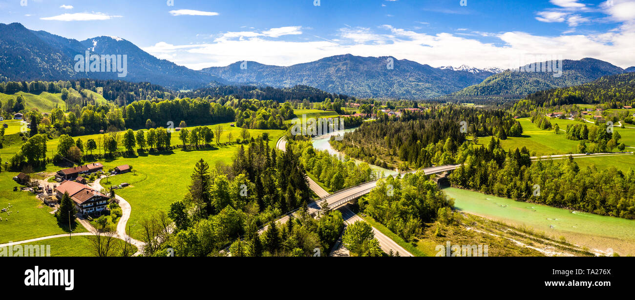 Isartal Karwendel, Isar, Bayern Deutschland Antenne Stockfoto