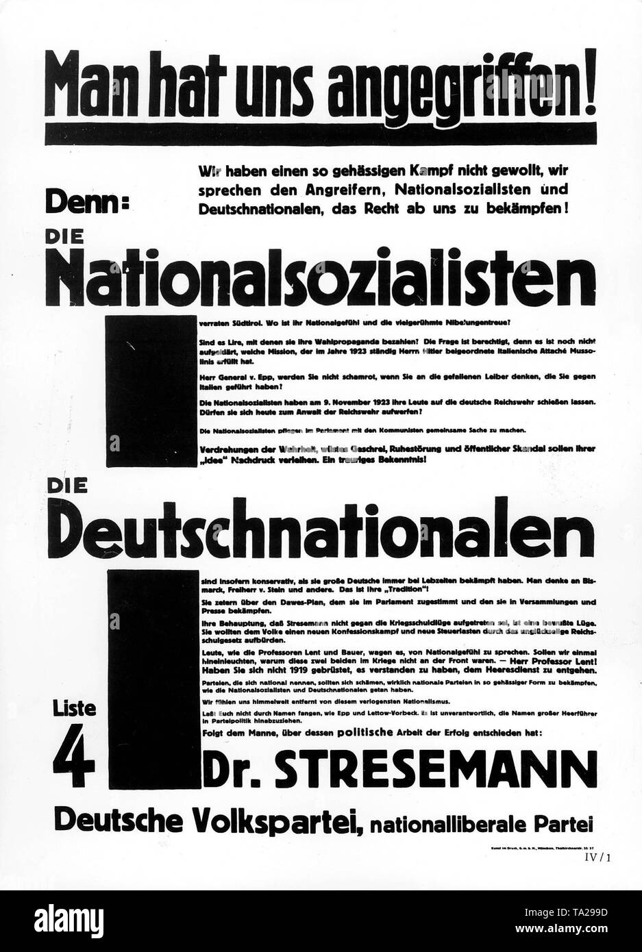 Plakat der Deutschen Volkspartei (DVP) für den Reichstag Wahlen am 28. Mai 1928. Stockfoto