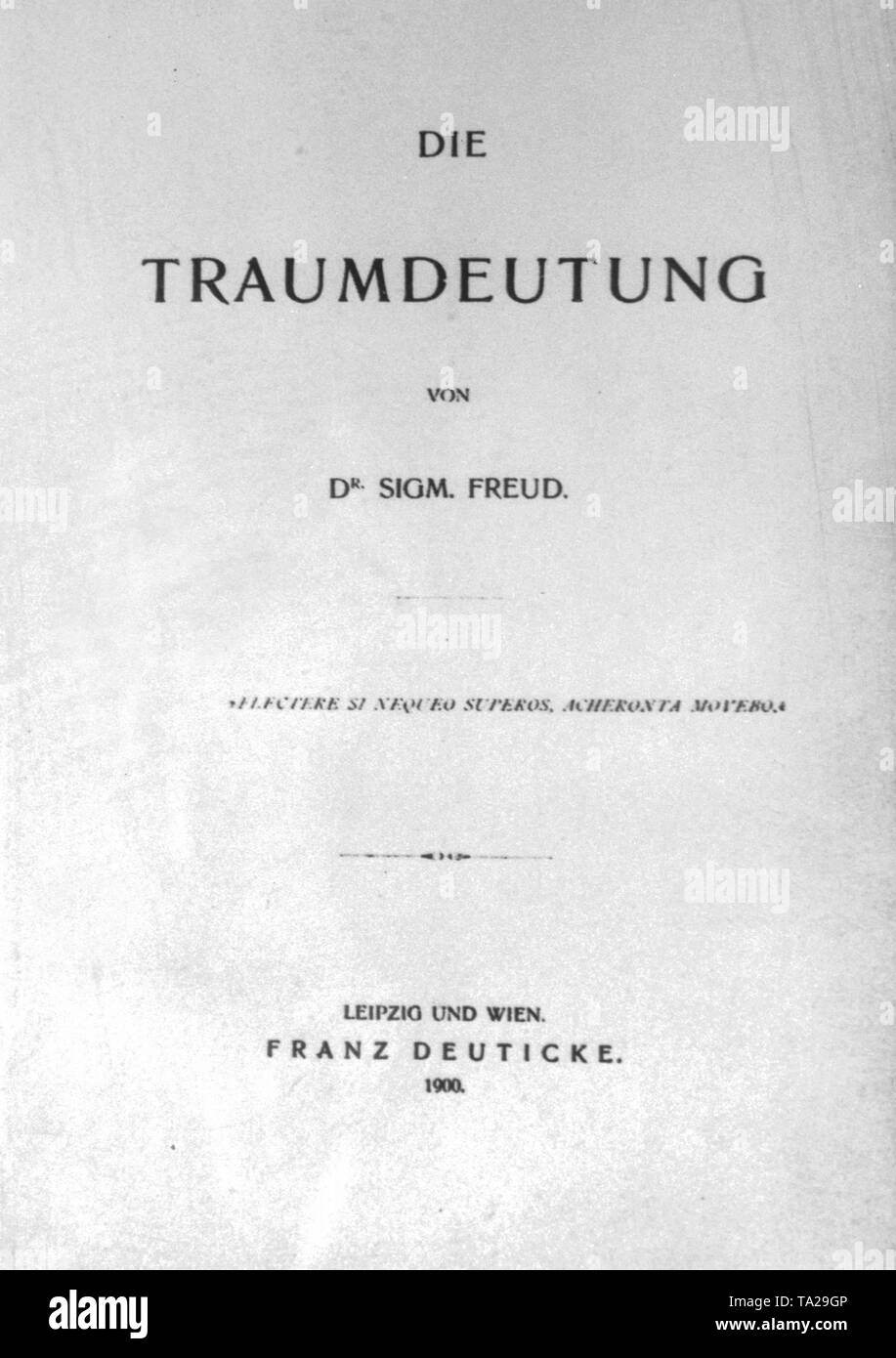 Titelblatt der "Traumdeutung" von Sigmund Freud, von Franz Deuticke, Leipzig und Wien im Jahr 1900 veröffentlicht. Stockfoto