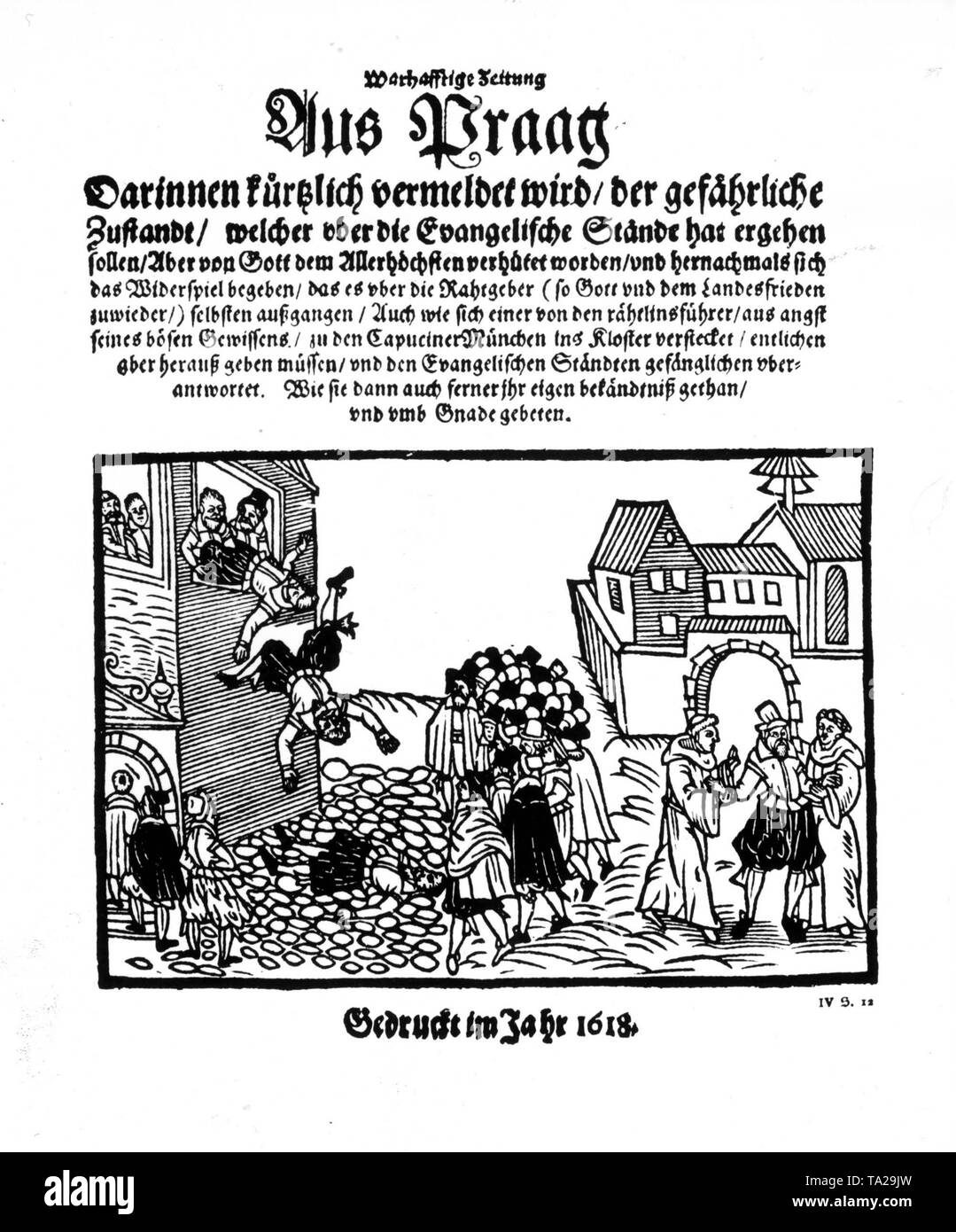 Darstellung der Defenestrations von Prag, 1618 Stockfoto