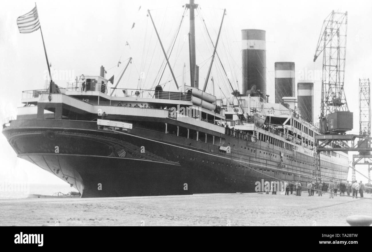 Das amerikanische Passagierschiff "Leviathan", das war 1914 als "Vaterland" in Hamburg gebaut, zum ersten Mal in Deutschland kommt nach 18 Jahren. Stockfoto