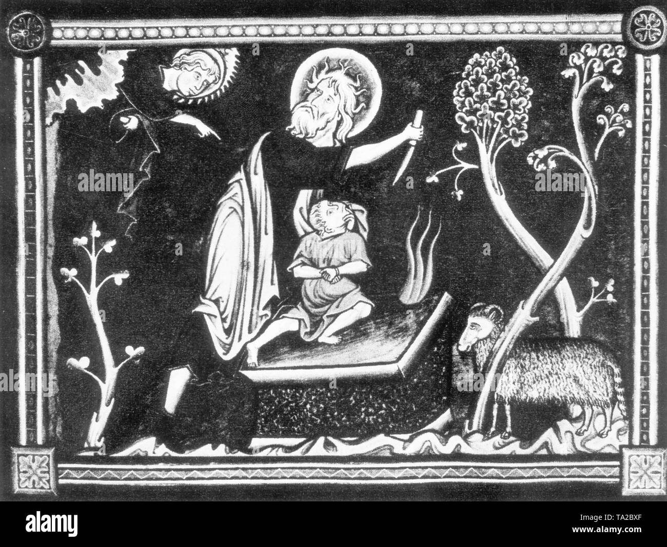 Abraham seinen Sohn zu opfern. Darstellung aus dem späten 12. Jahrhundert Psalter von Ingeborg von Dänemark. Stockfoto